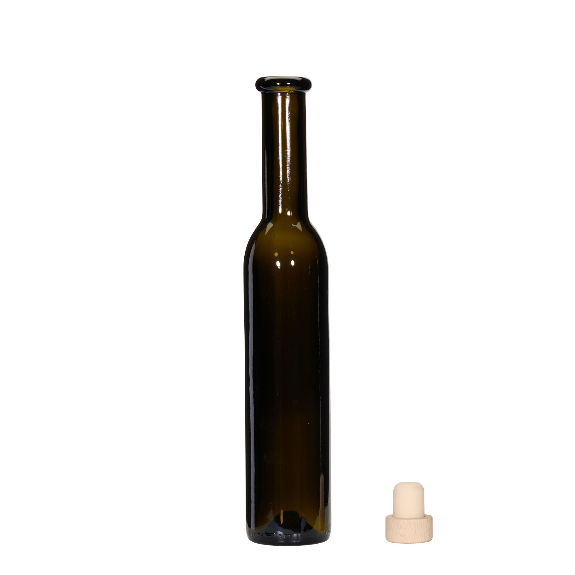 250 ml glazen fles 'Rocky', antiekgroen, opening: kurk