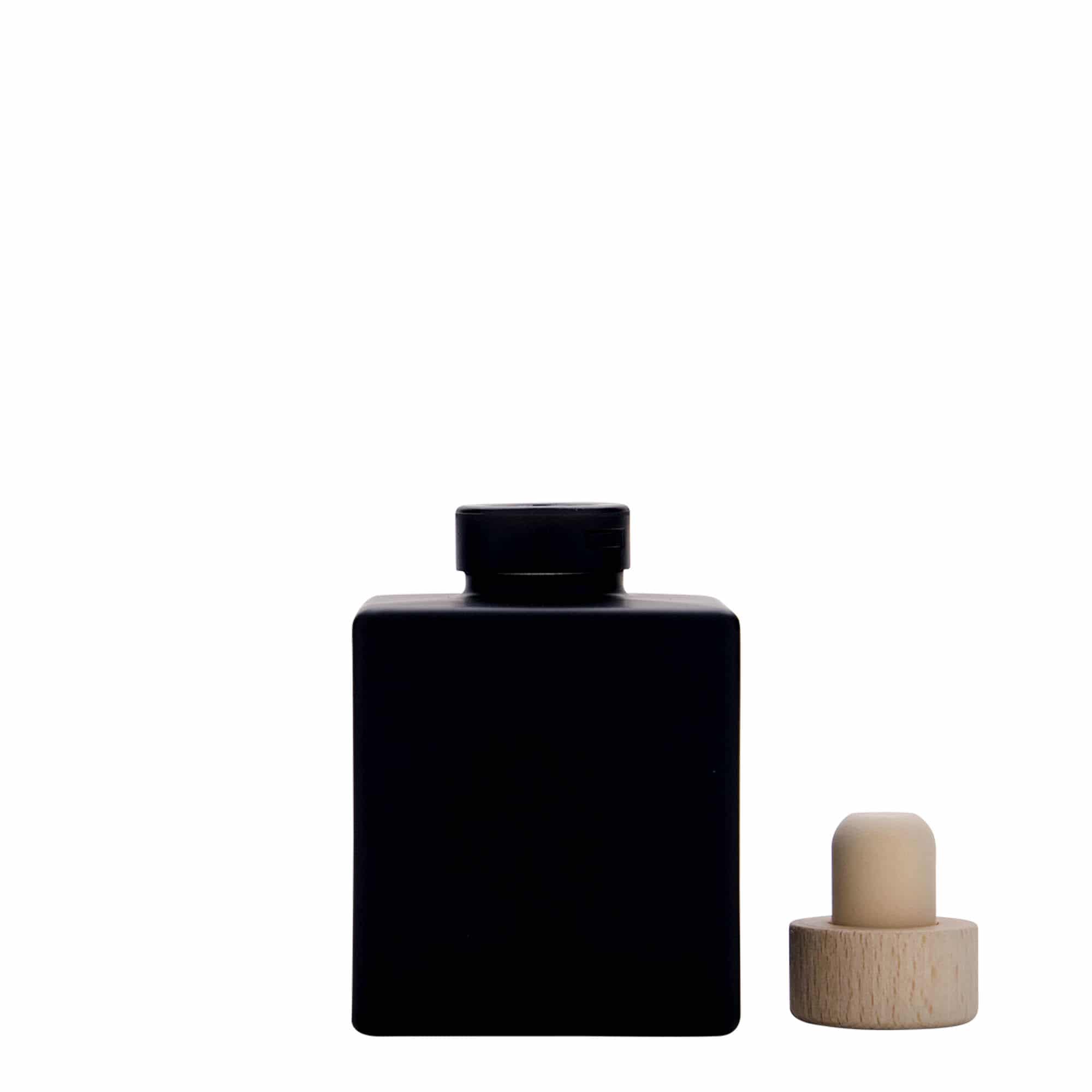 Glazen fles 'Cube', 100 ml, vierkant, zwart, monding: kurk