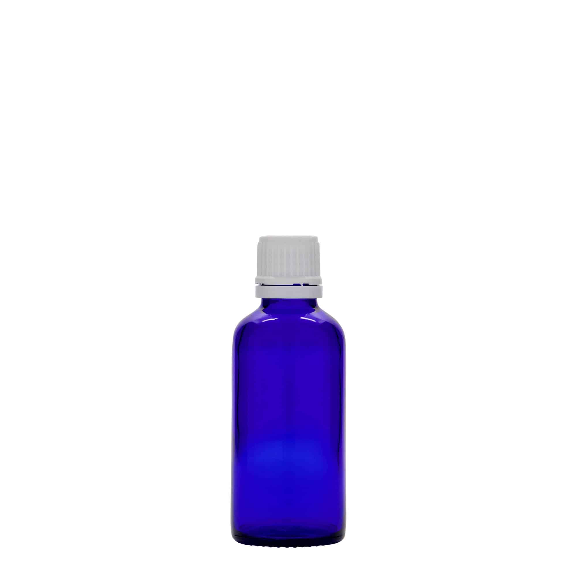 Medicijnfles, 50 ml, glas, koningsblauw, monding: DIN 18