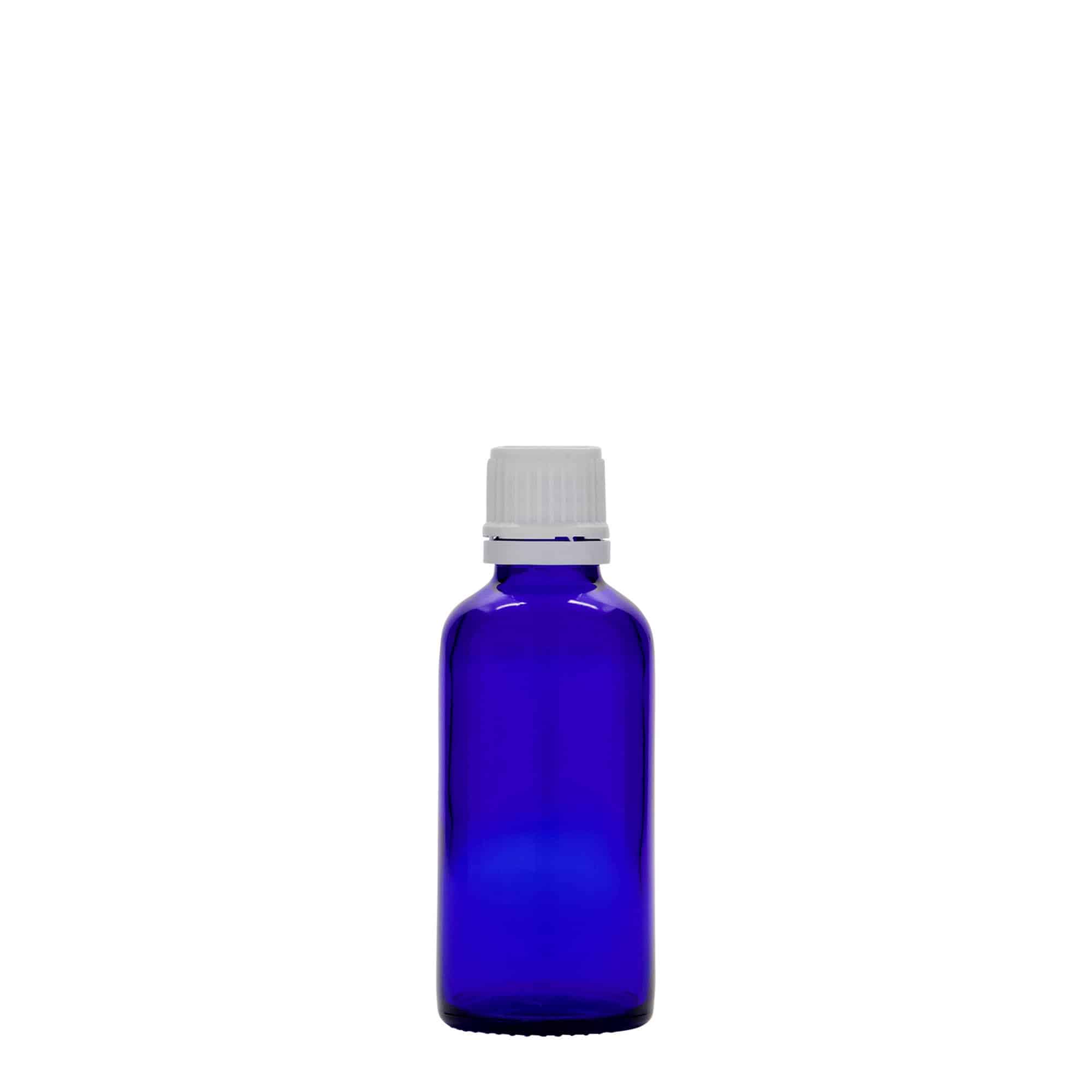 50 ml medicijnfles, glas, koningsblauw, opening: DIN 18