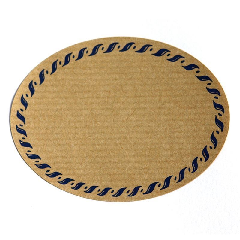 Groot natuurlabel 'koordrand', ovaal, papier, blauw-bruin