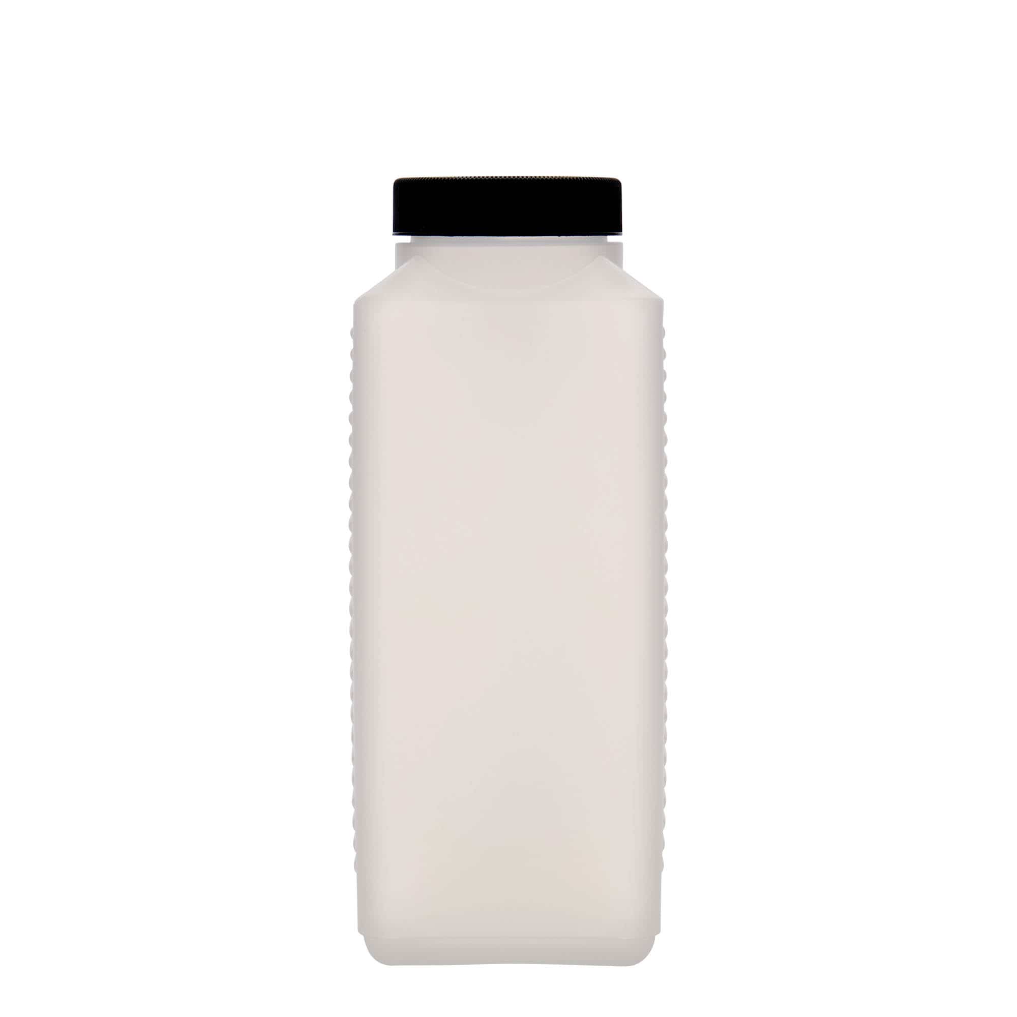 Fles met brede hals, 1000 ml, rechthoekig, HDPE-kunststof, naturel, monding: DIN 60 EPE