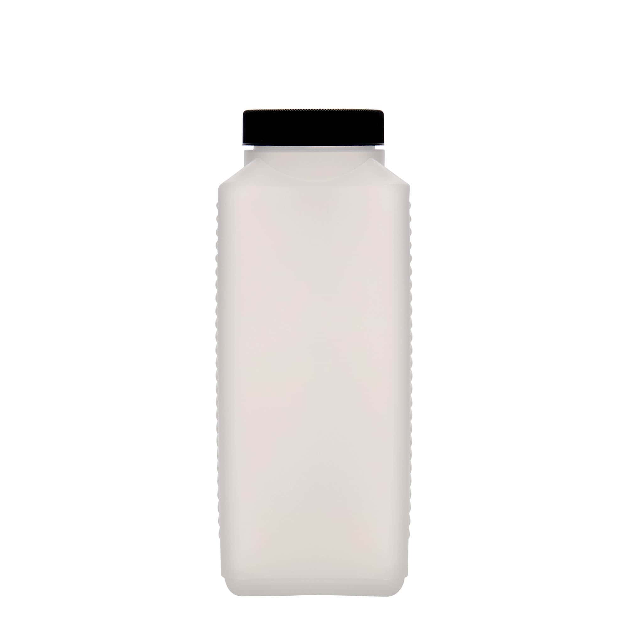 1.000 ml fles met brede hals, rechthoekig, HDPE-kunststof, naturel, opening: DIN 60 EPE