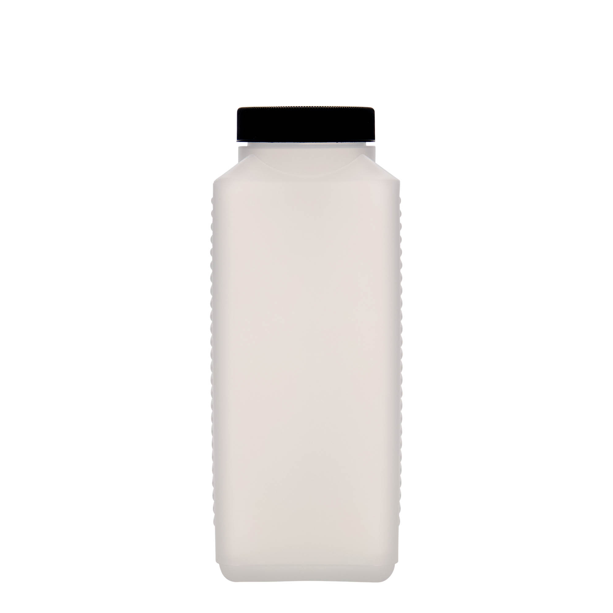 1.000 ml fles met brede hals, rechthoekig, HDPE-kunststof, naturel, opening: DIN 60 EPE