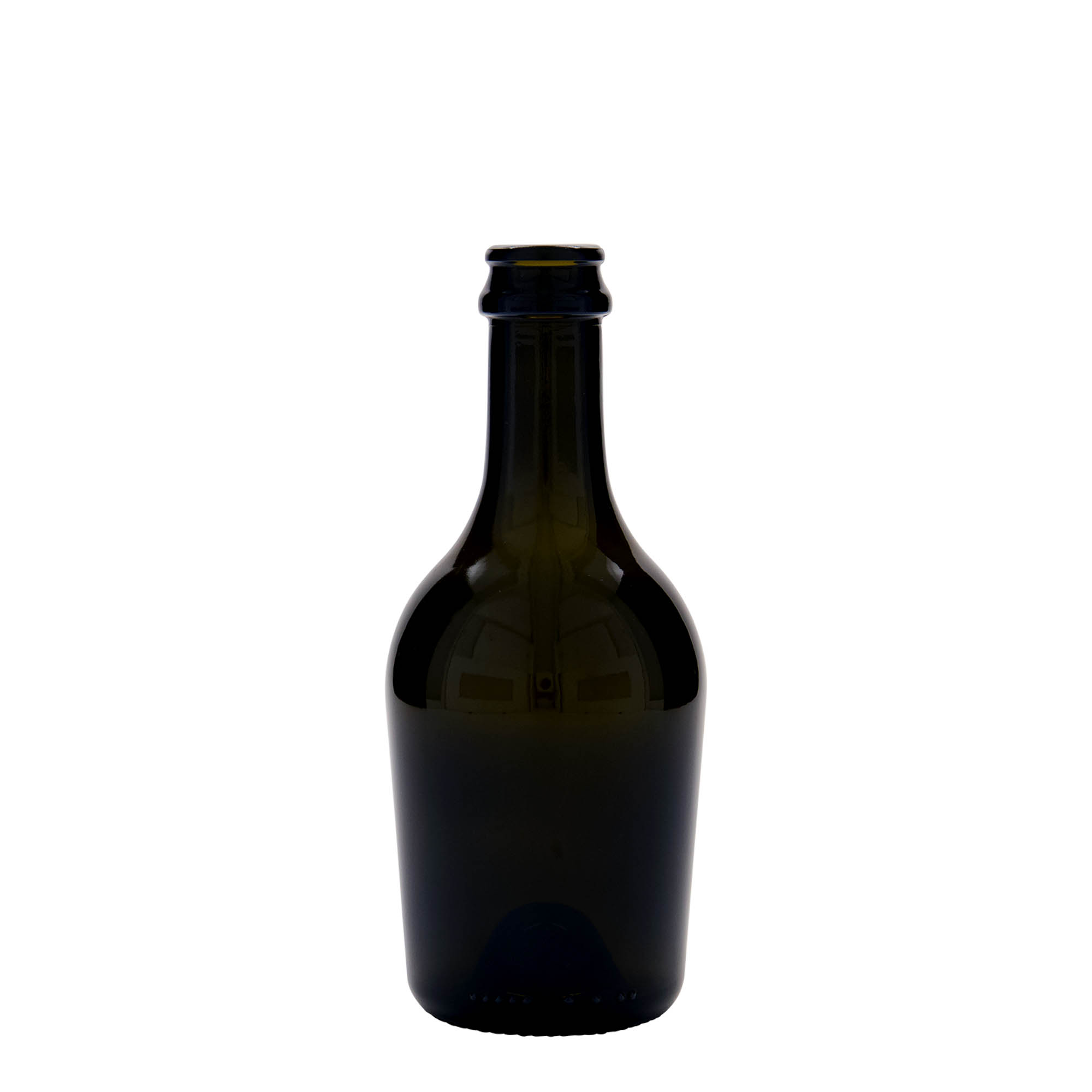 330 ml Bier-/sektfles 'Butterfly', glas, antiekgroen, hals: kroonkurk