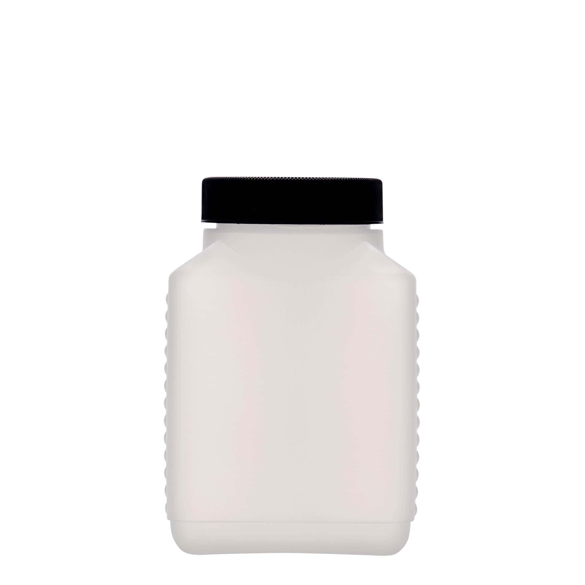 500 ml fles met brede hals, rechthoekig, HDPE-kunststof, naturel, opening: DIN 60 EPE