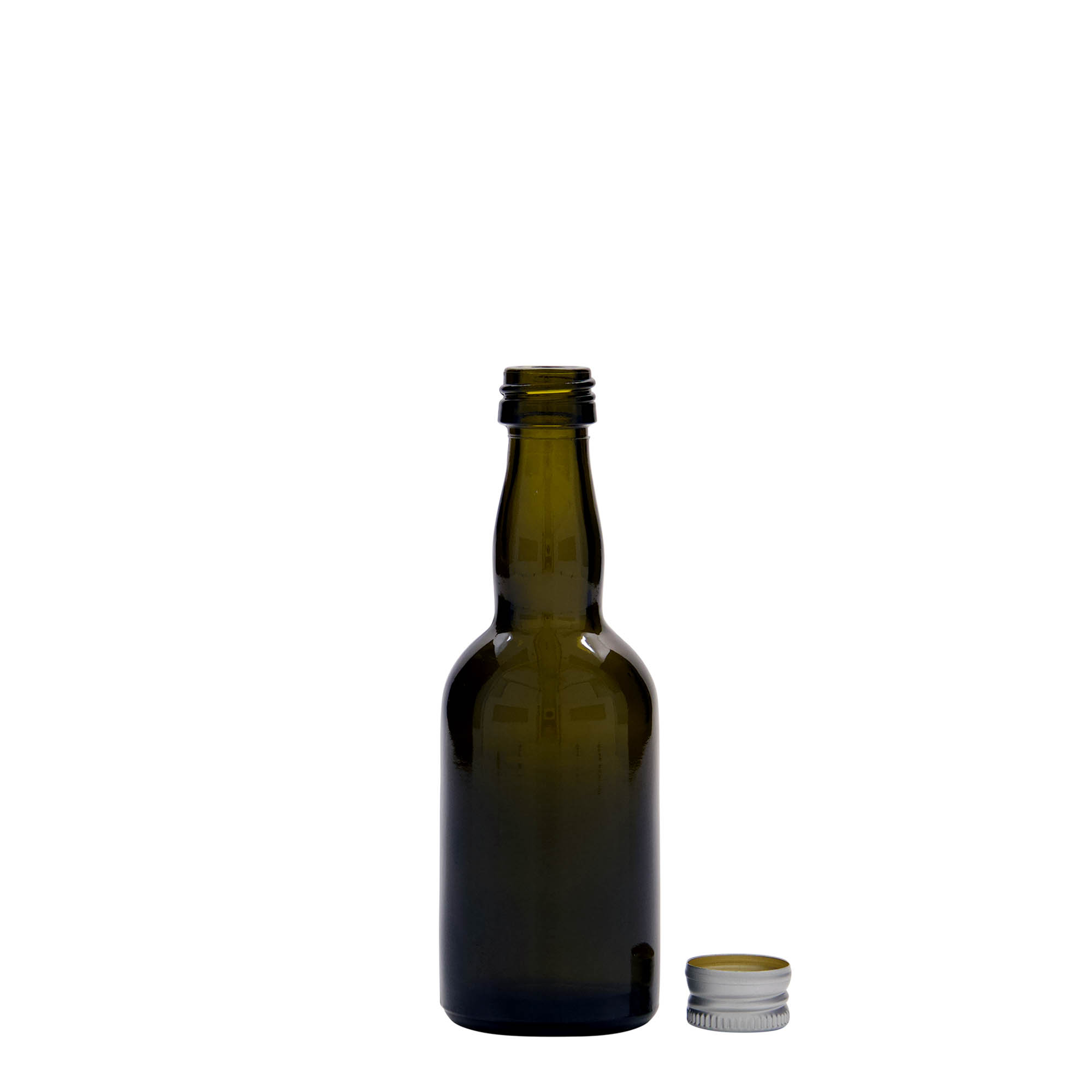 50 ml glazen fles 'Proba', antiekgroen, mondstuk: PP 18 50 ml glazen fles 'Proba', antiekgroen, mondstuk: PP 18