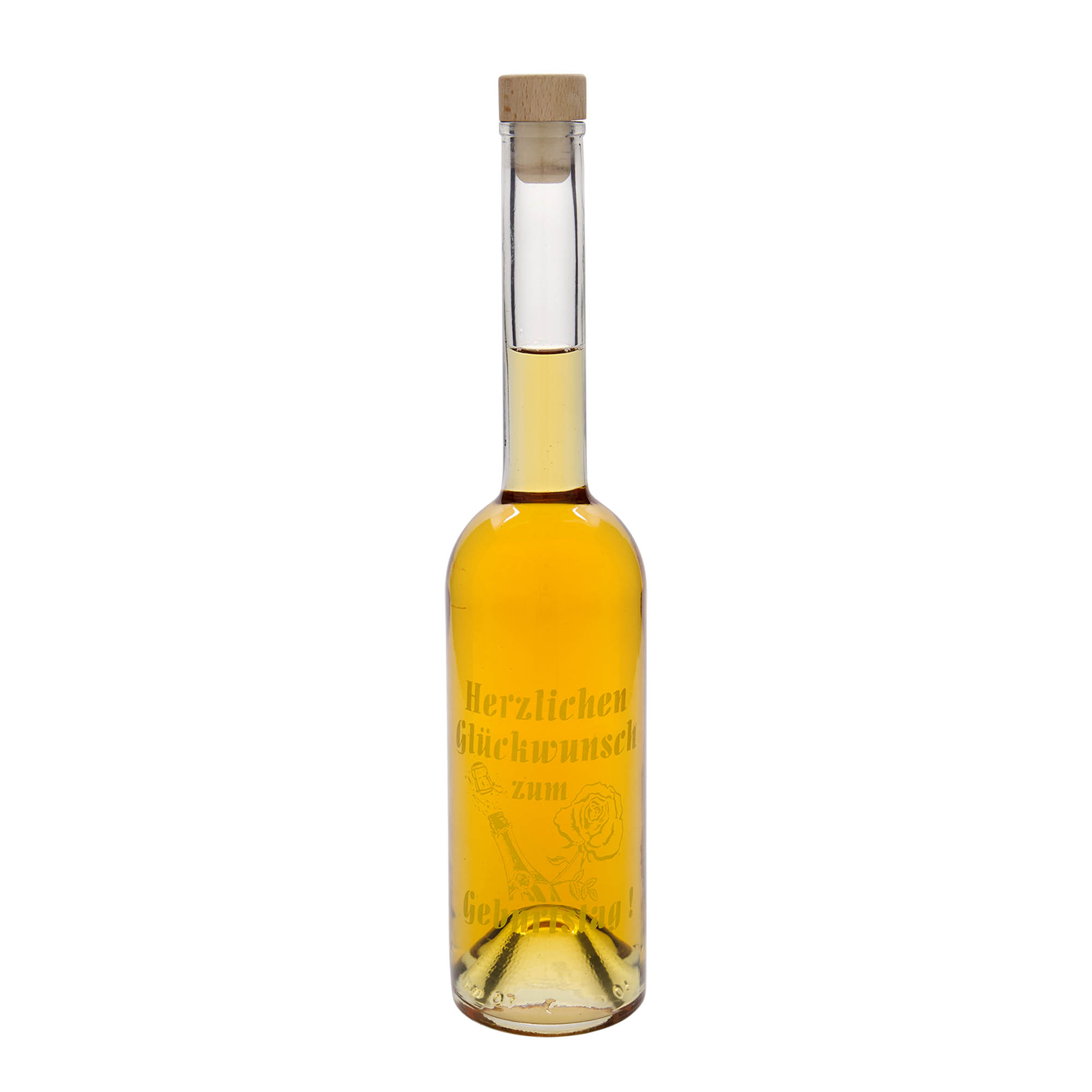500 ml glazen fles 'Opera', motief: appel, opening: kurk 500 ml glazen fles 'Opera', motief: appel, opening: kurk
