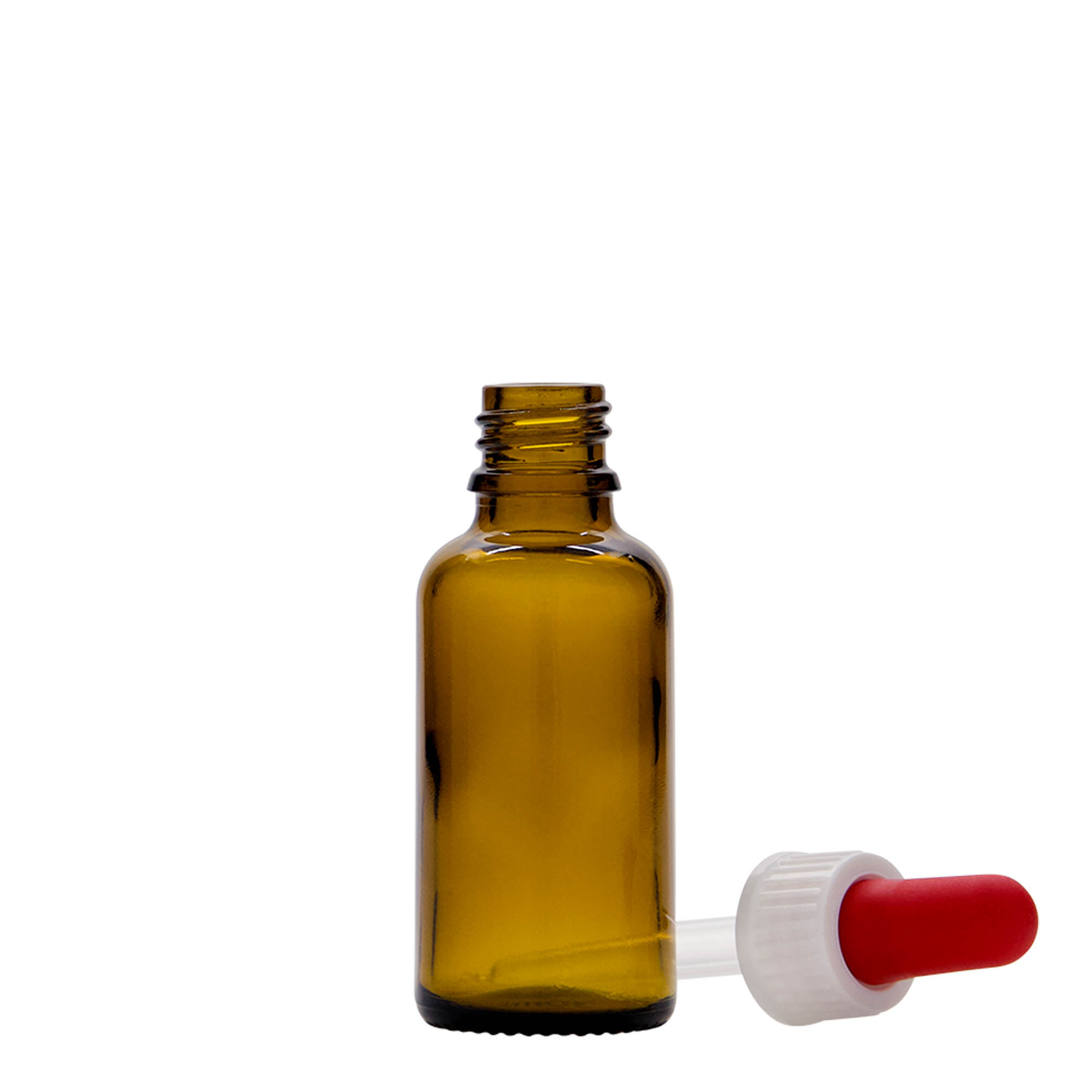 30 ml druppelflesje medicijn, glas, bruin, tuit: DIN 18