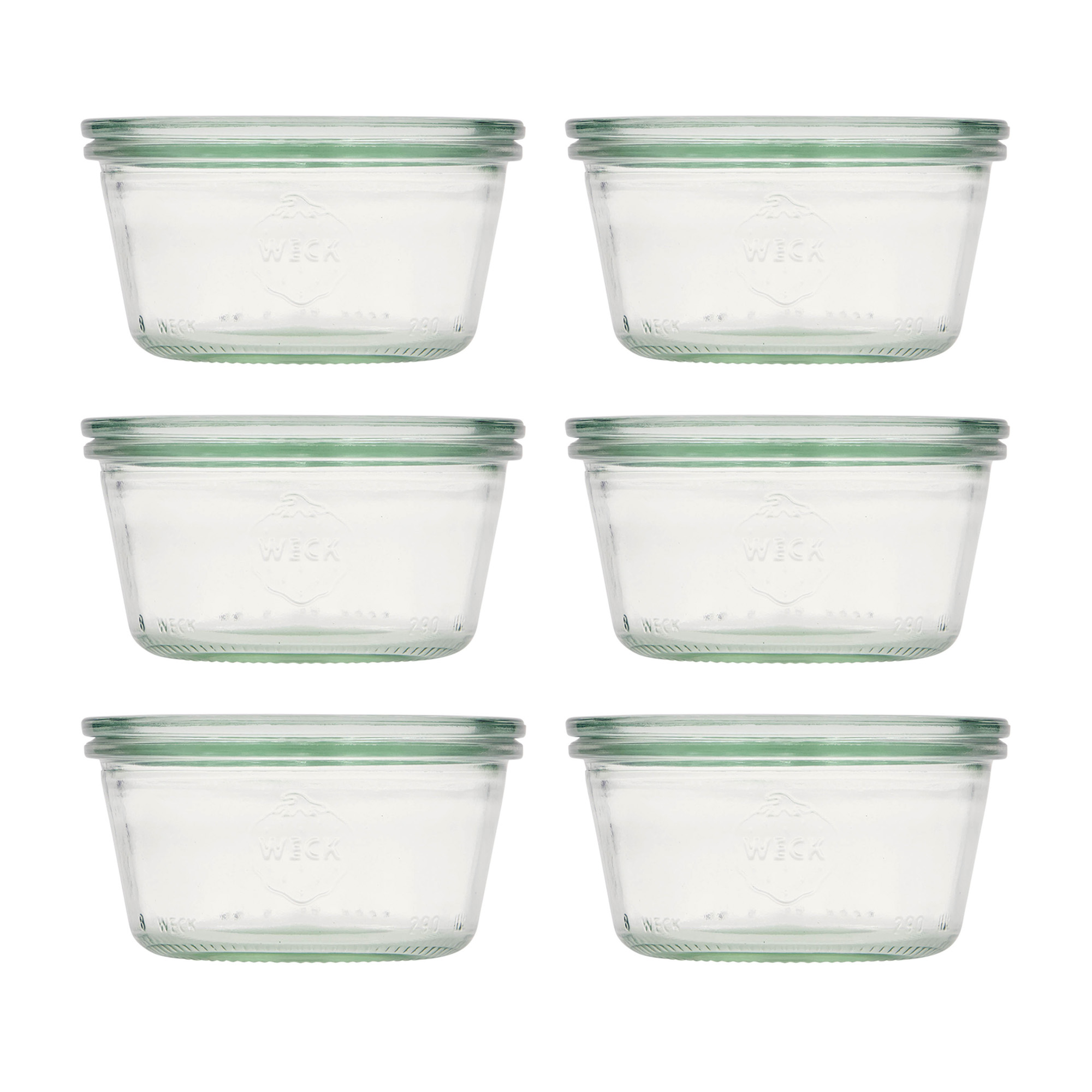 6x 290 ml laag WECK-stortglas met glazen deksel RR 100