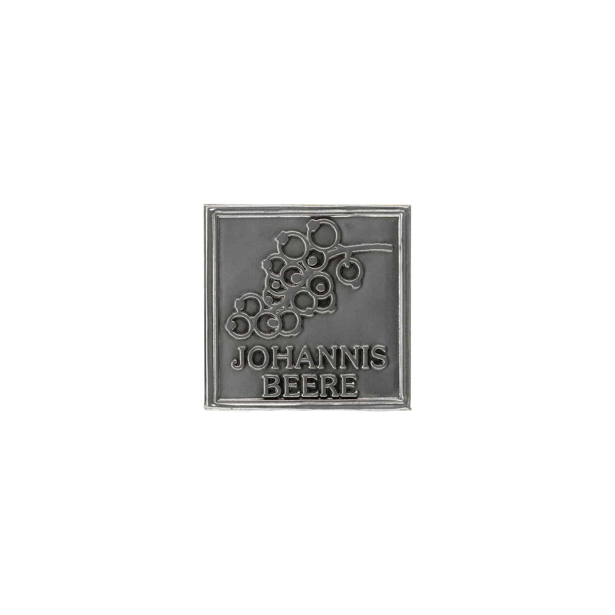 Tinlabel 'Johannisbeere', vierkant, metaal, zilver