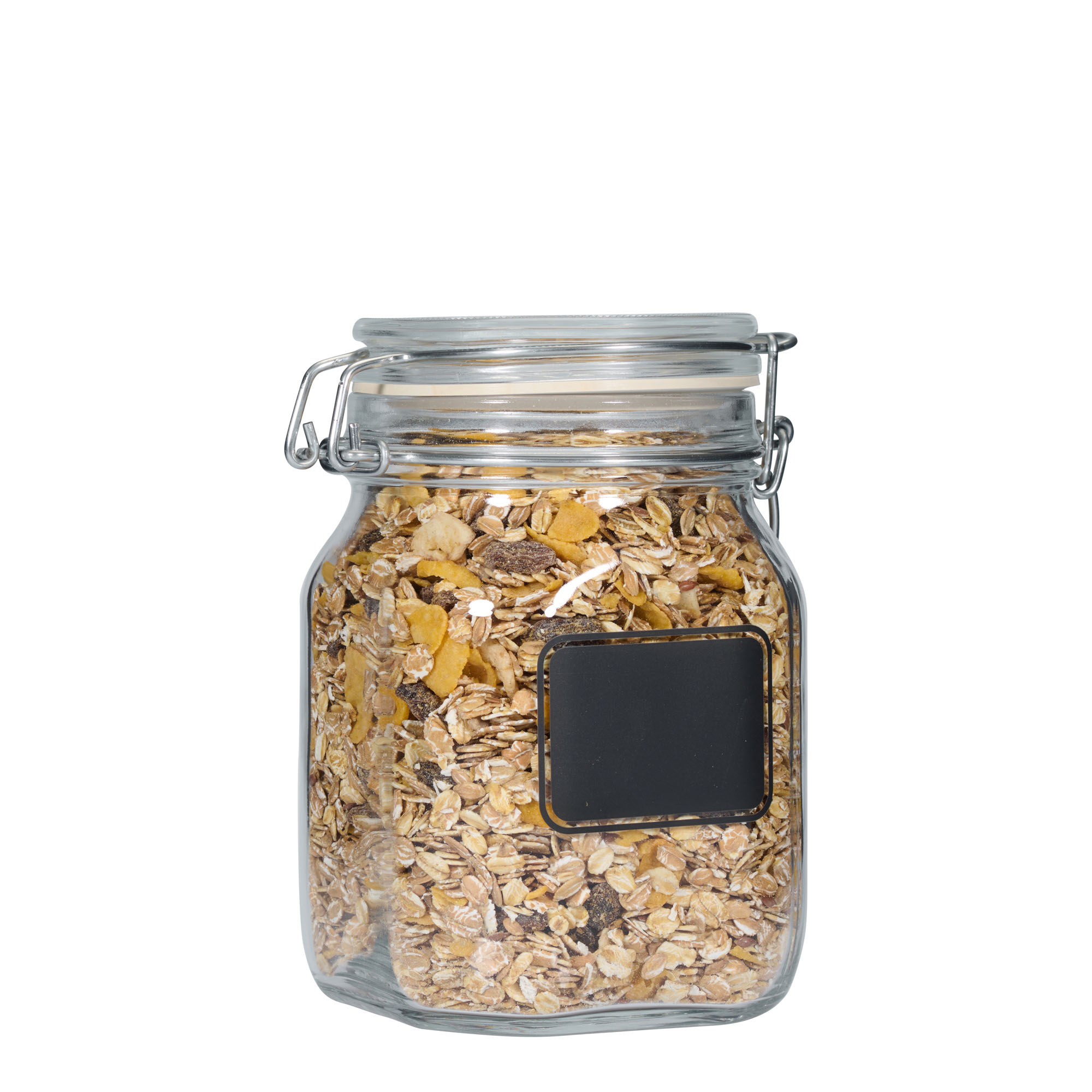 1.000 ml beugelfles 'Fido', motief: etikettenveld, vierkant, opening: beugelsluiting