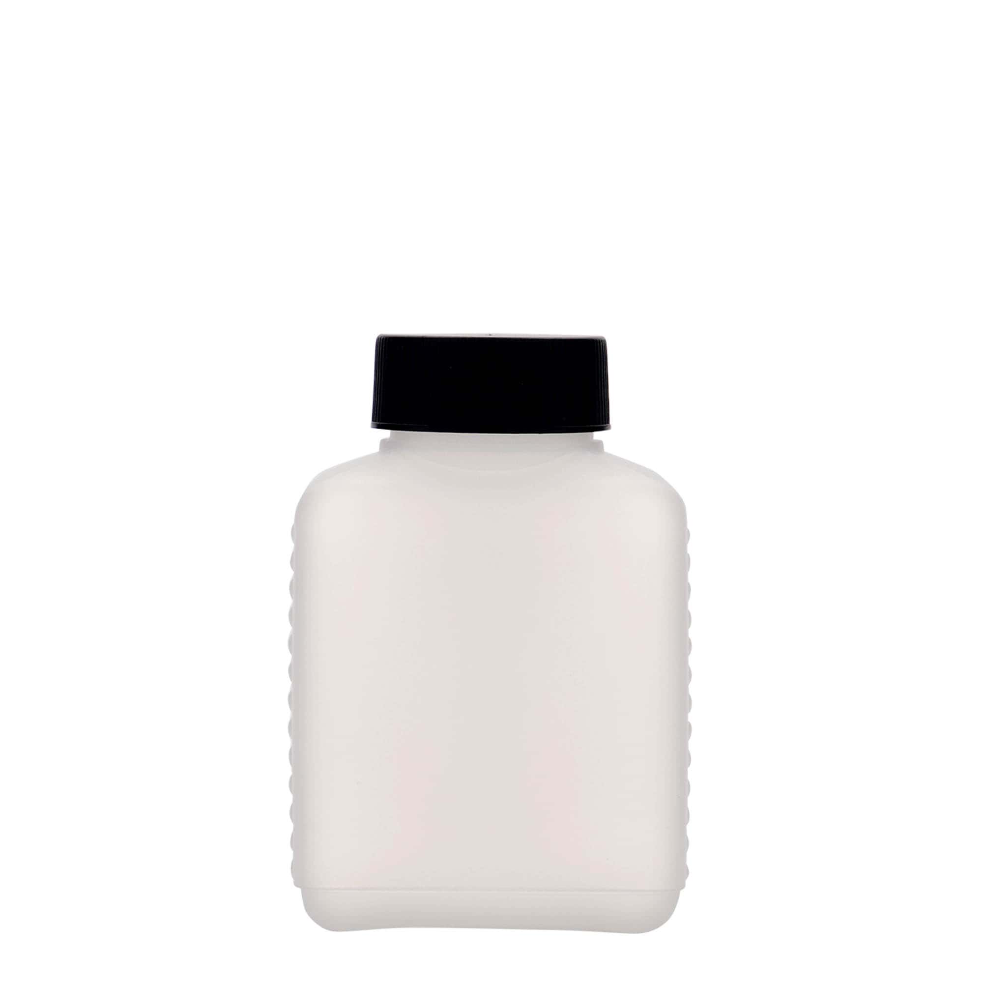250 ml brede halsfles, rechthoekig, HDPE-kunststof, naturel, opening: DIN 40 EPE