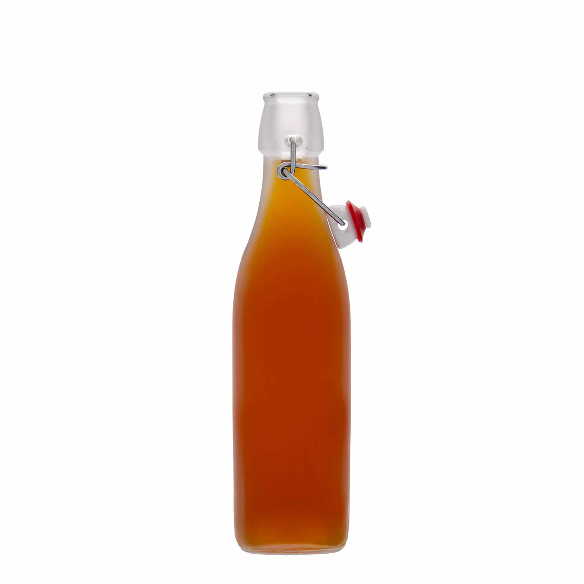 Glazen fles 'Swing', 500 ml, vierkant, wit, monding: beugelsluiting