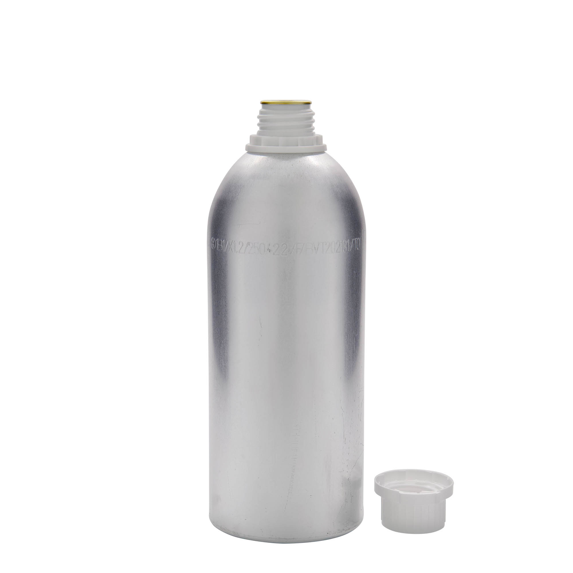 1100 ml aluminiumfles, metaal, zilver, opening: DIN 32