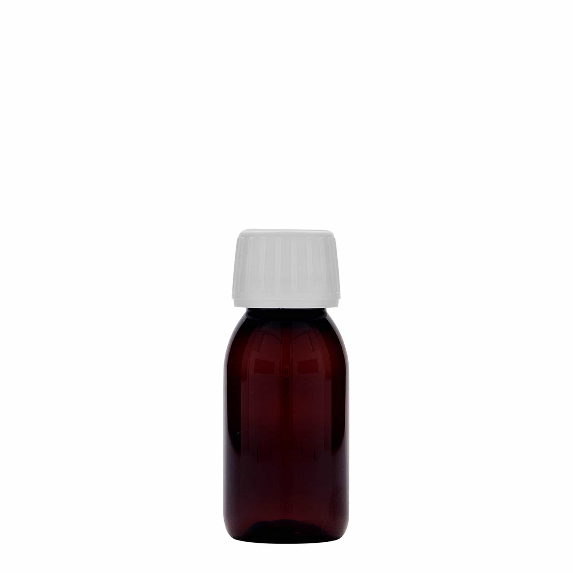 60 ml PET-medicijnfles, bruin, kunststof, opening: PP 28