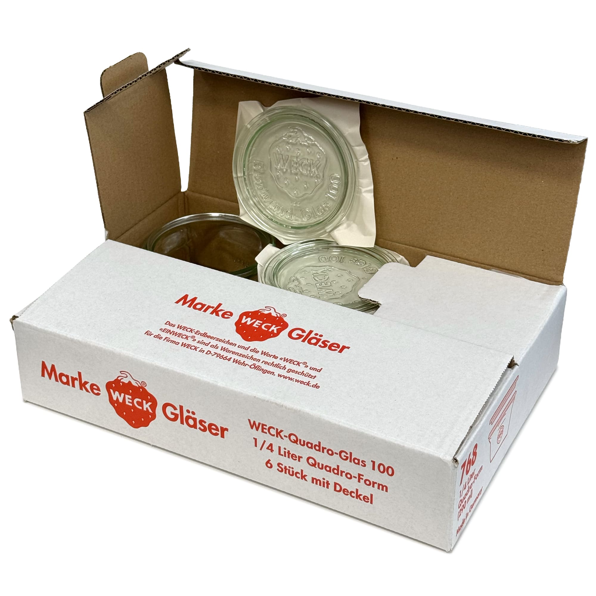 6x 290 ml WECK-Quadroglas met glazen deksel RR 100