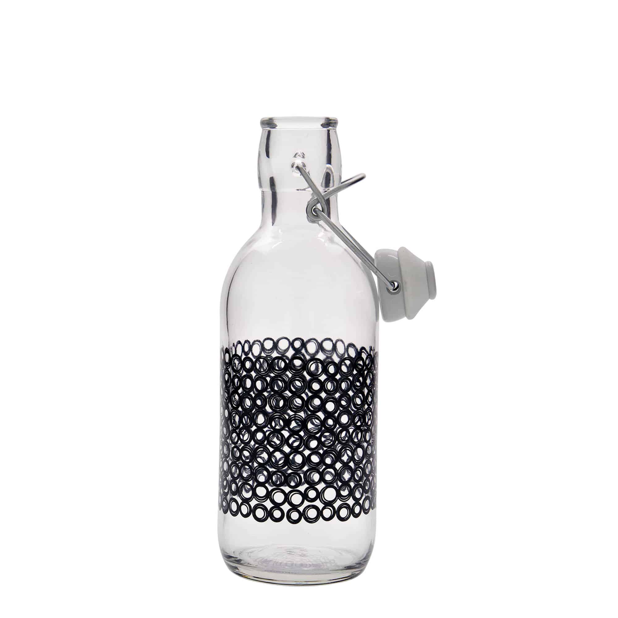 500 ml glazen fles 'Emilia', motief: Circola nero, opening: beugelsluiting 500 ml glazen fles 'Emilia', motief: Circola nero, opening: beugelsluiting