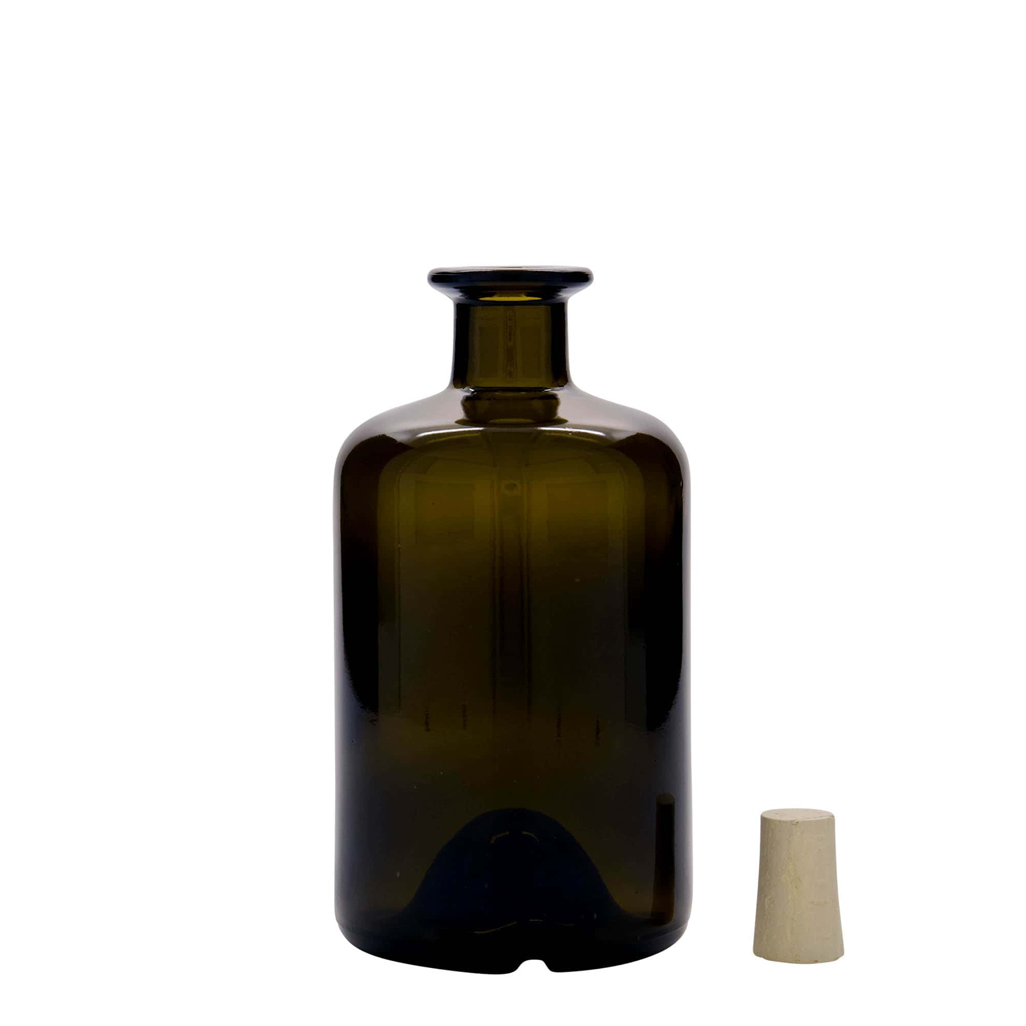 Glazen fles Apotheker, 500 ml, antiekgroen, monding: kurk