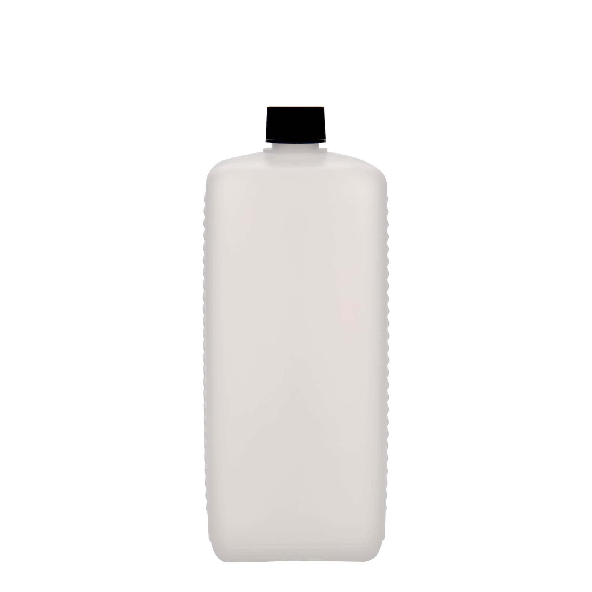 1.000 ml kanisterfles, rechthoekig, HDPE-kunststof, natuurlijk, tuit: DIN 25 EPE