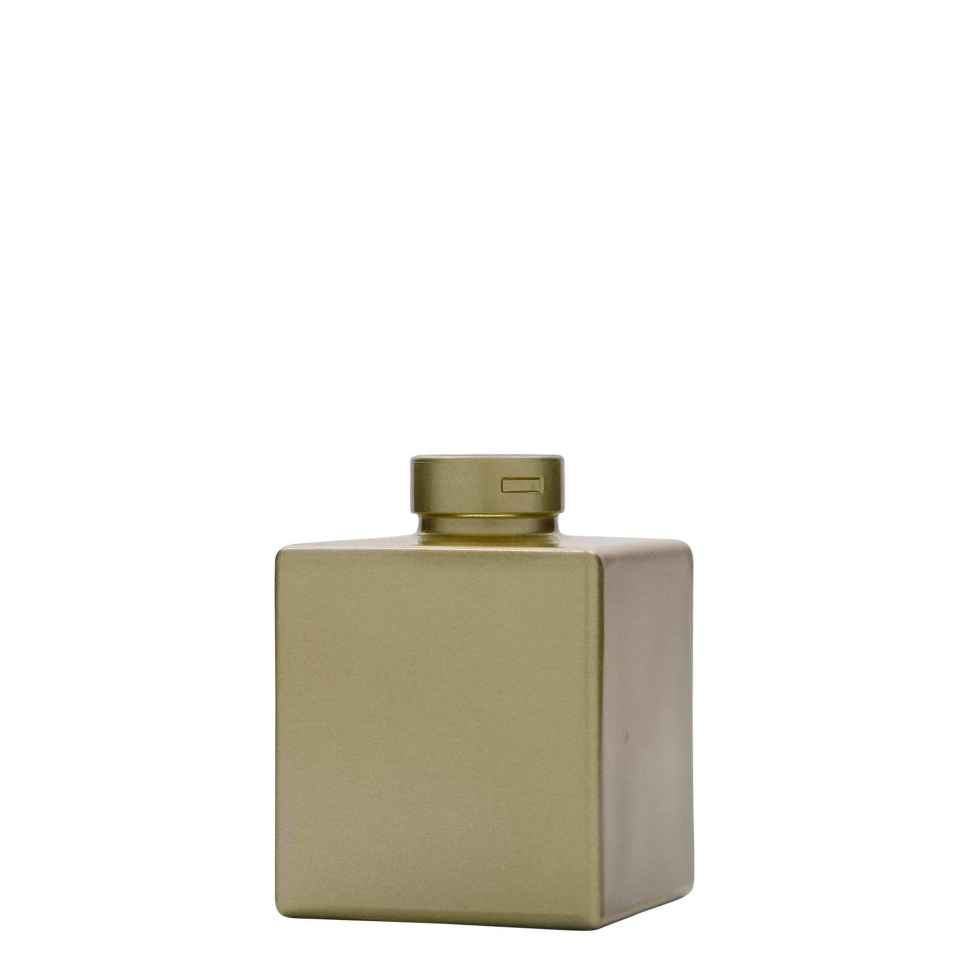100 ml glazen fles 'Cube', vierkant, goud, hals: kurk