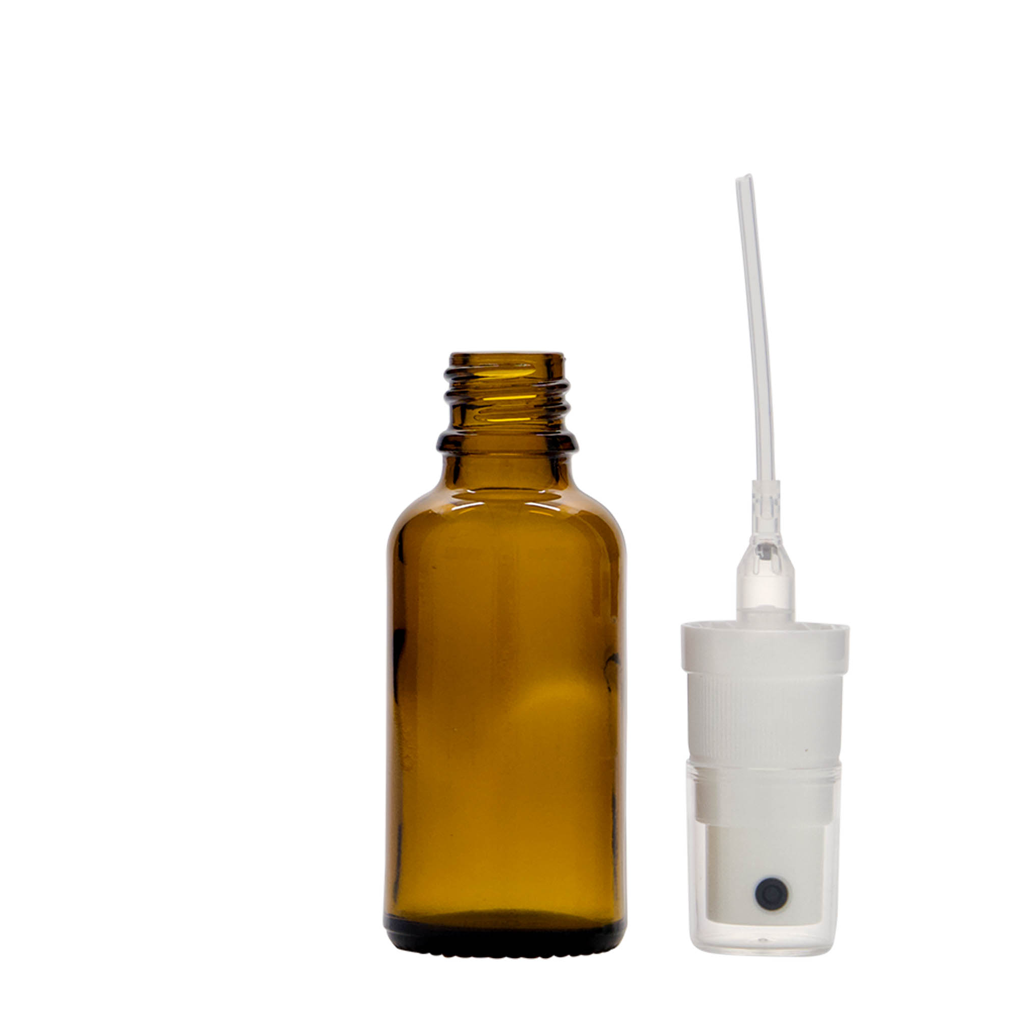 30 ml spuitflesje medicijn, glas, bruin, mondstuk: DIN 18