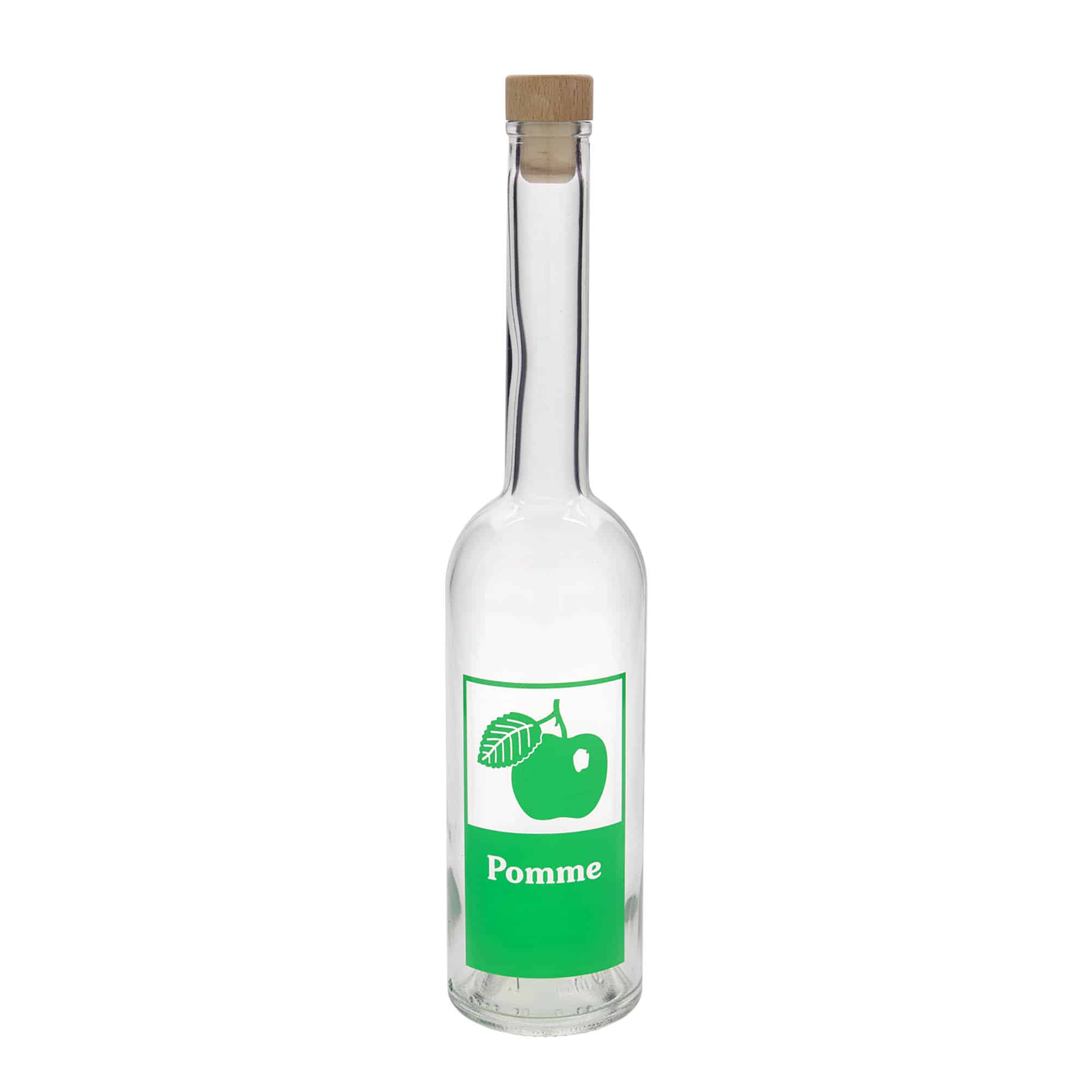 500 ml glazen fles 'Opera', motief: appel, hals: kurk