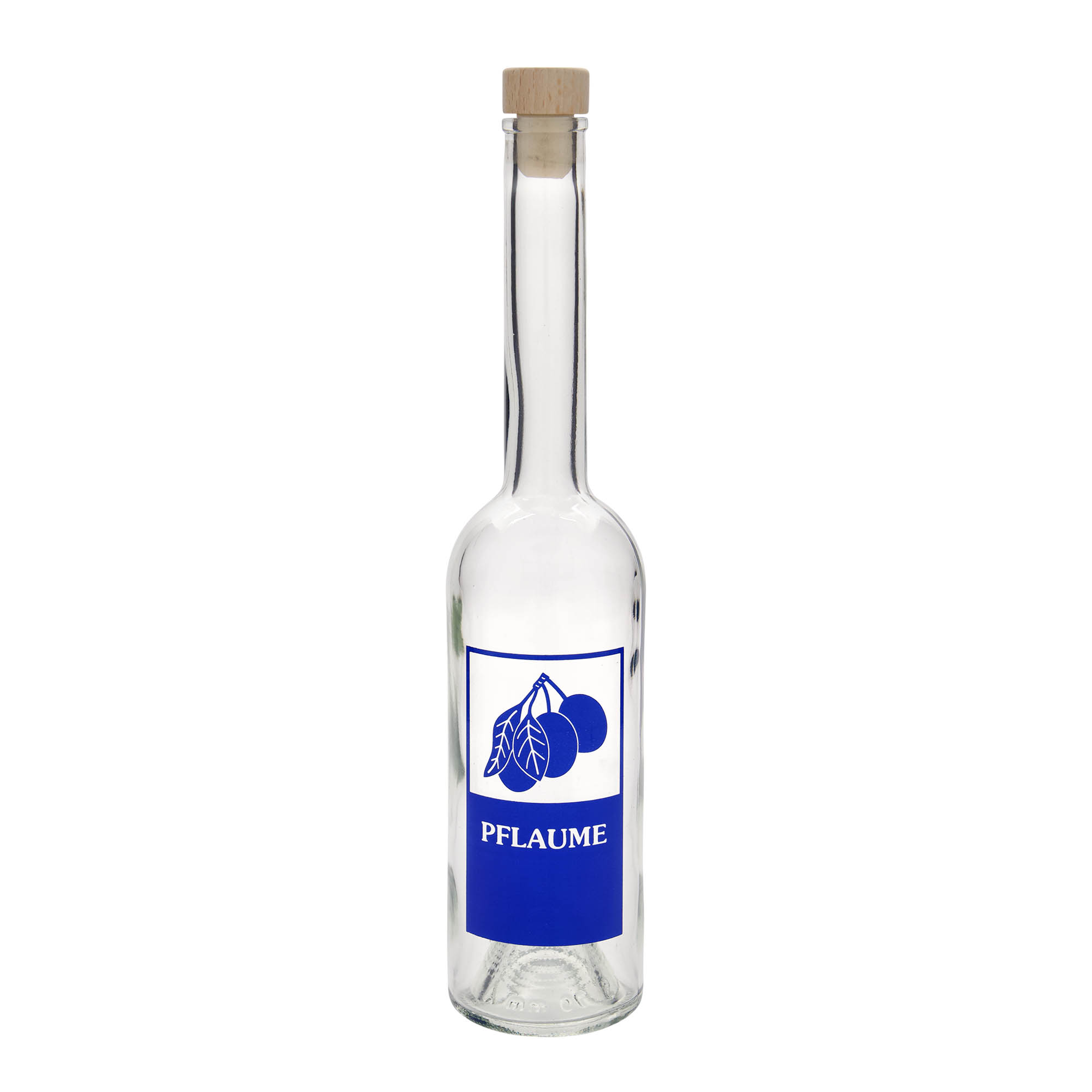 500 ml glazen fles 'Opera', motief: pruim, opening: kurk