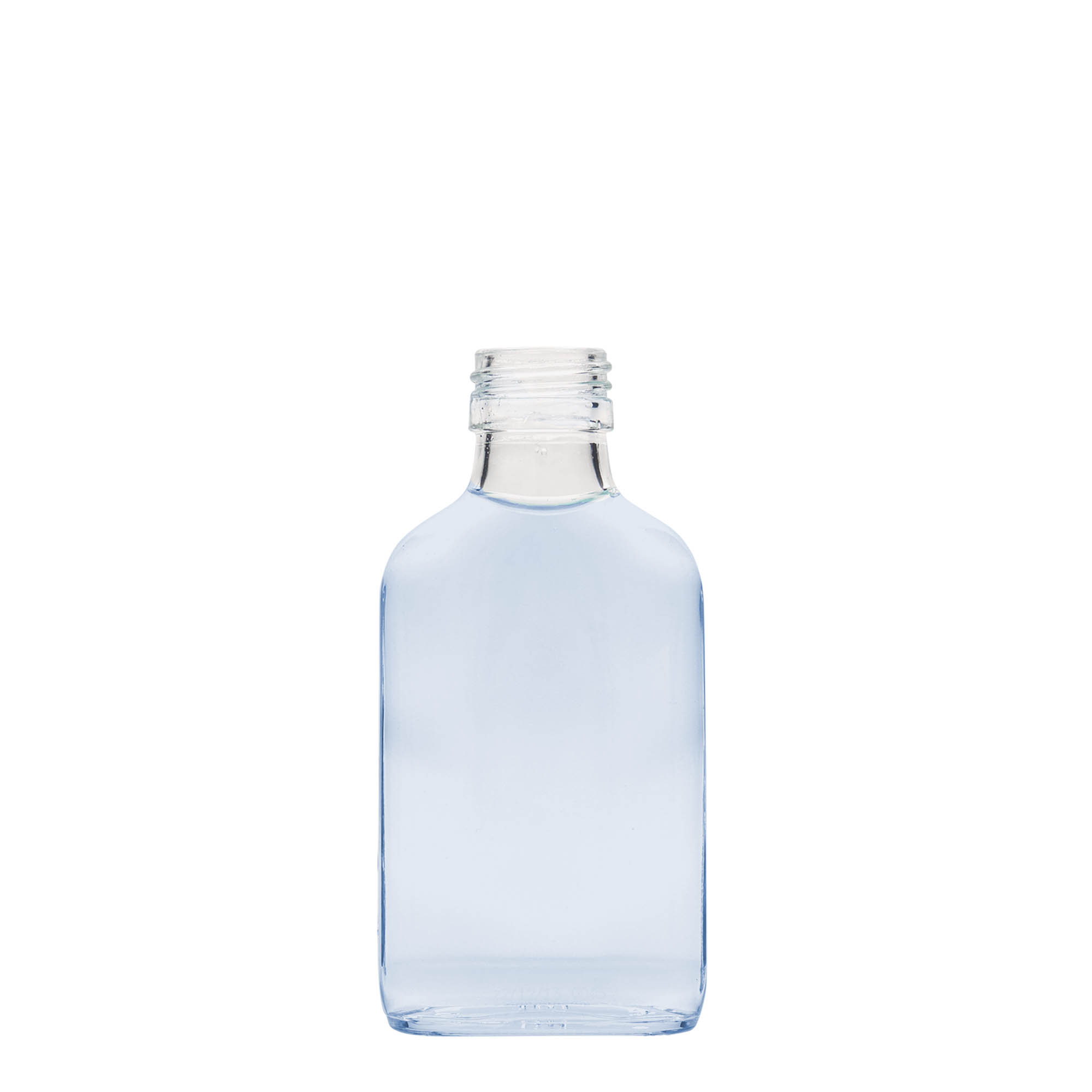100 ml zakfles, rechthoekig, glas, opening: PP 28