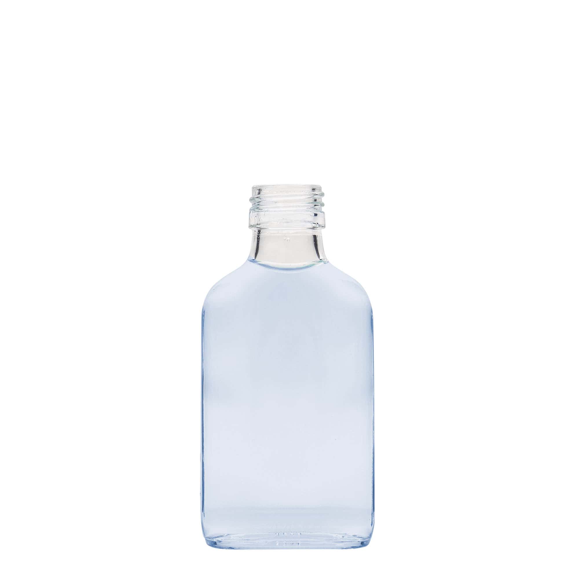 100 ml zakfles, rechthoekig, glas, opening: PP 28