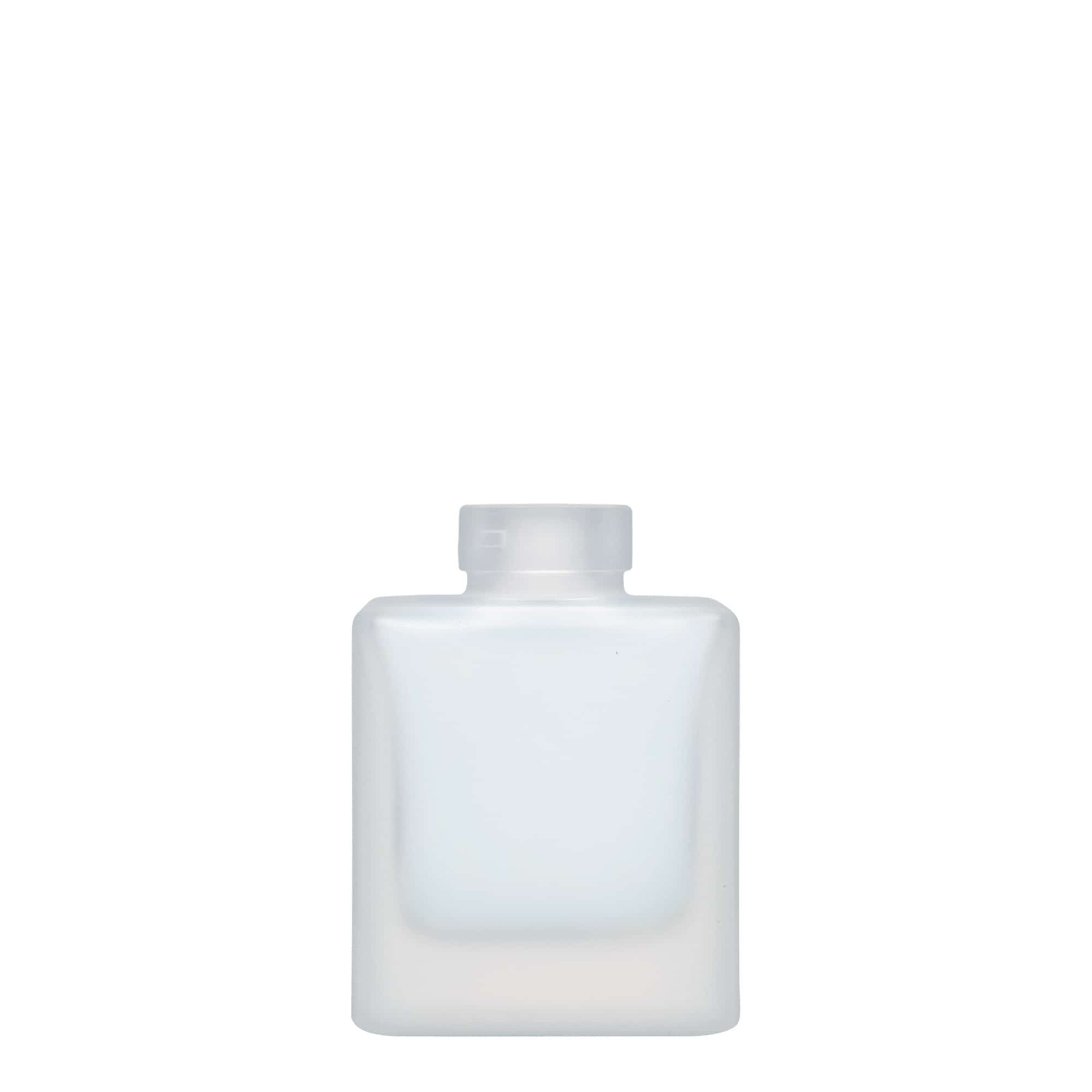 Glazen fles 'Cube', 100 ml, vierkant, gematteerd, monding: kurk Glazen fles 'Cube', 100 ml, vierkant, gematteerd, monding: kurk