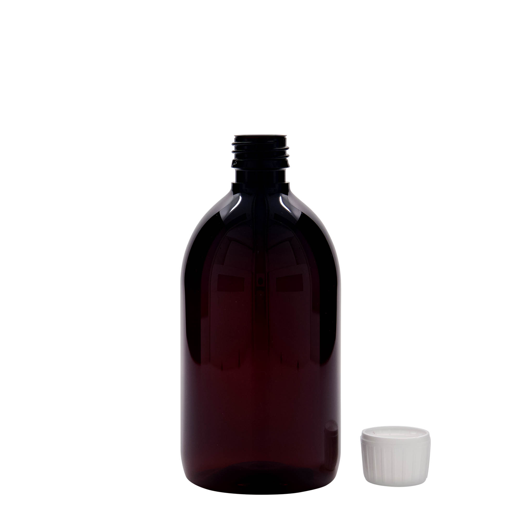 500 ml PET-medicijnfles, bruin, kunststof, opening: PP 28