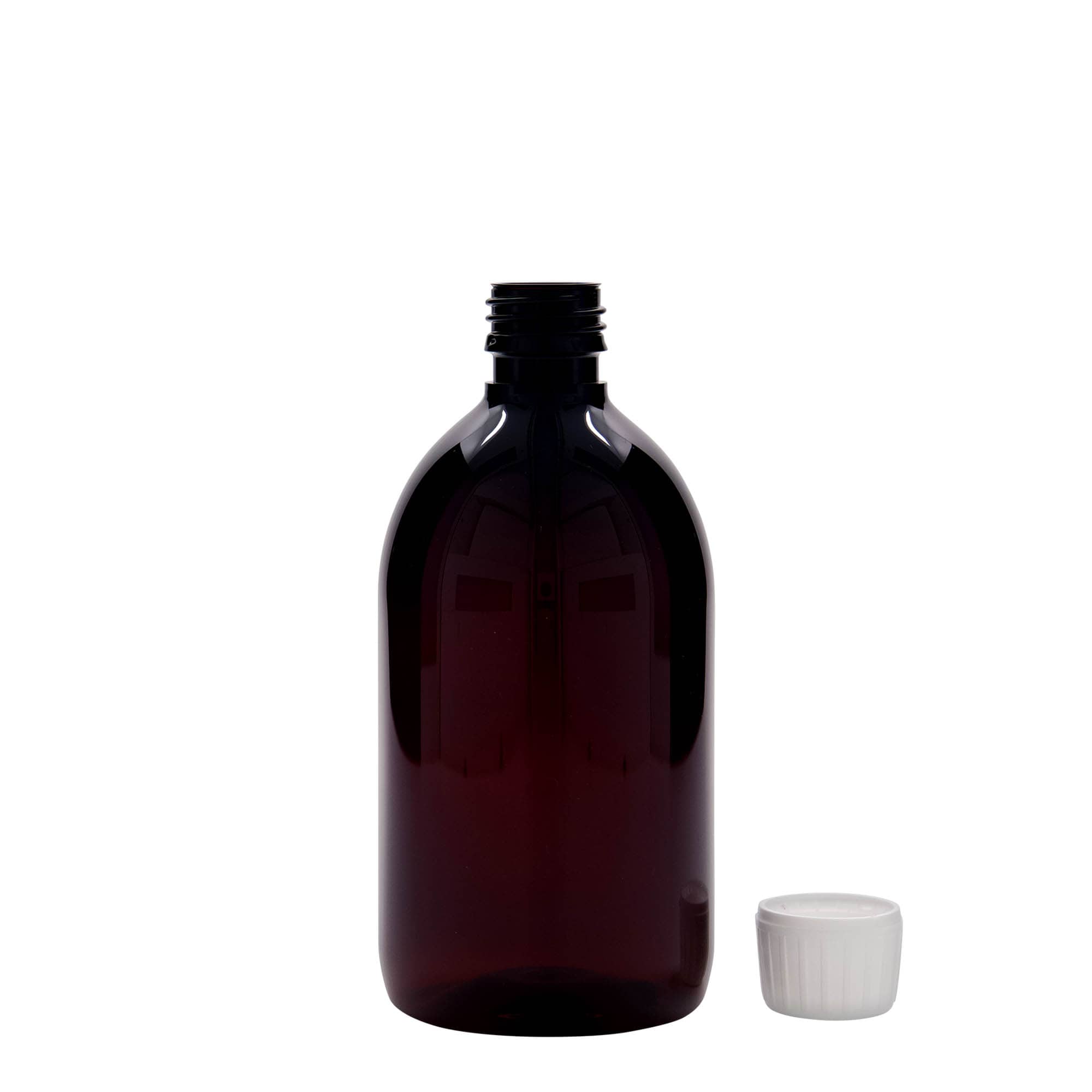 500 ml PET-medicijnfles, bruin, kunststof, opening: PP 28