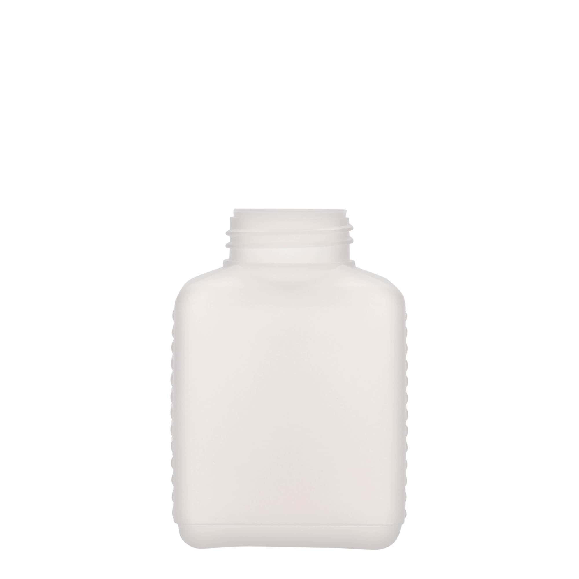 250 ml brede halsfles, rechthoekig, HDPE-kunststof, naturel, opening: DIN 40 EPE