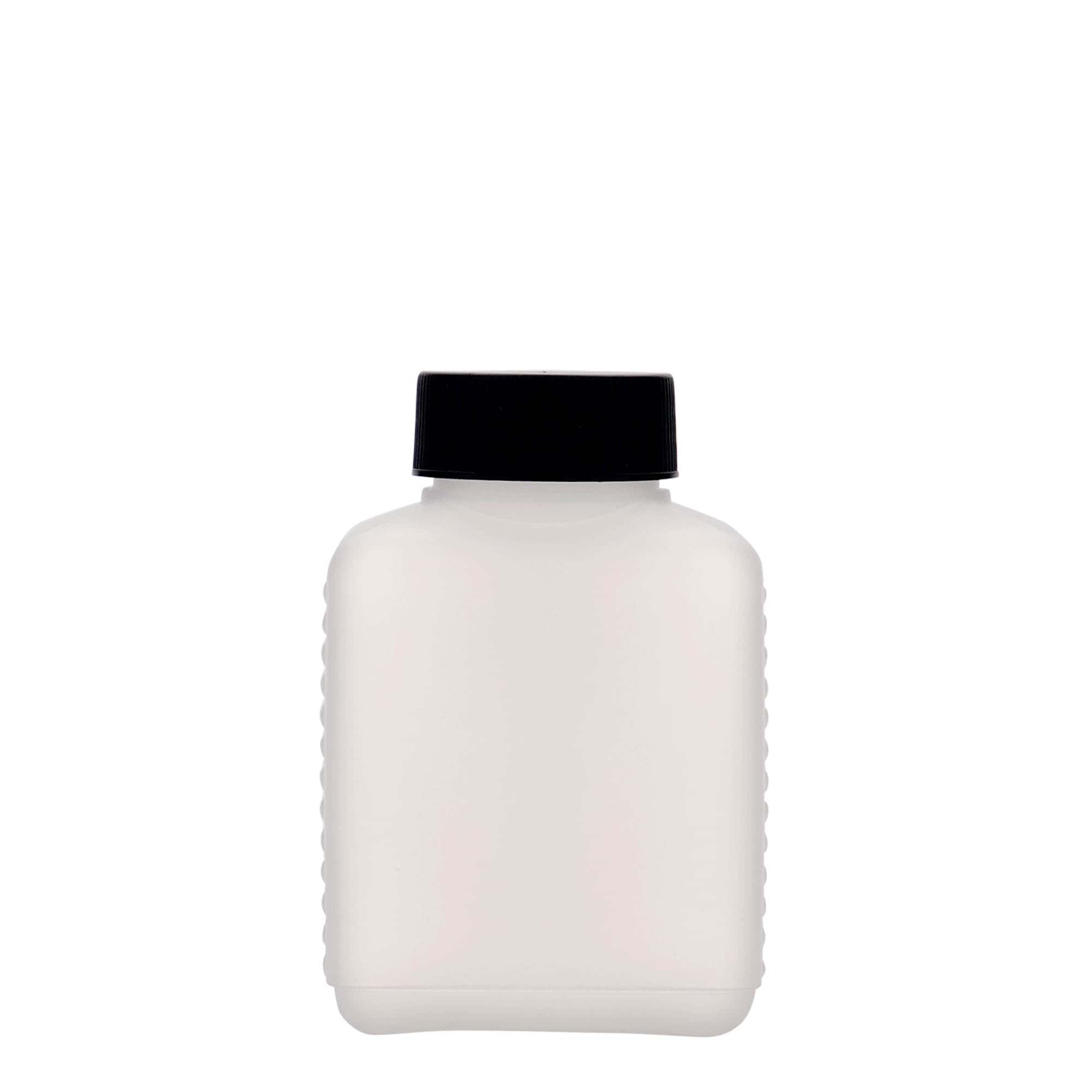 250 ml brede halsfles, rechthoekig, HDPE-kunststof, naturel, opening: DIN 40 EPE