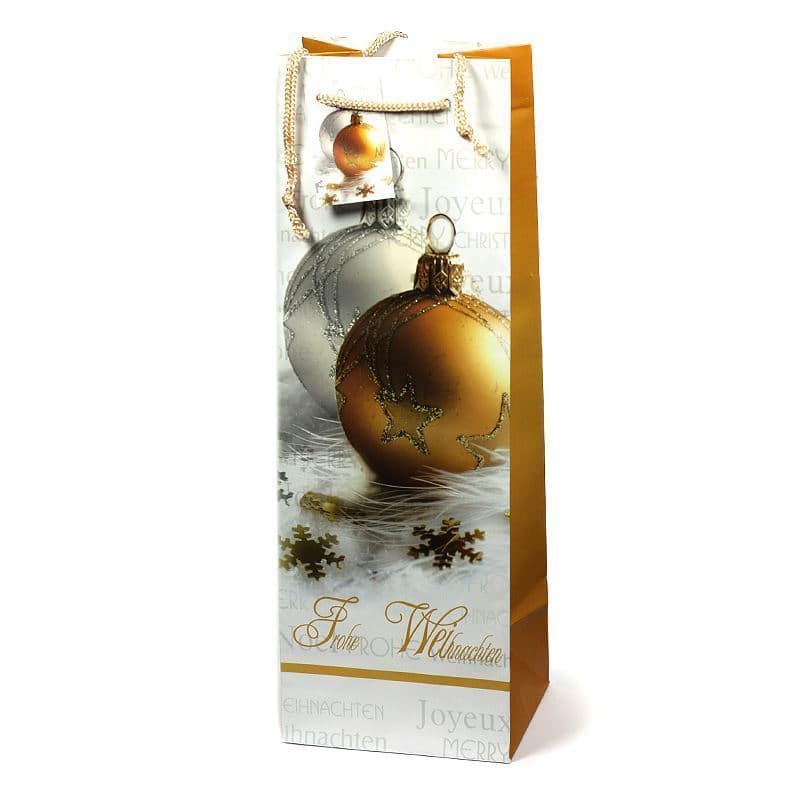 Flessentas, motief: Vrolijk kerstfeest, vierkant, papier, goud Flessentas, motief: Vrolijk kerstfeest, vierkant, papier, goud