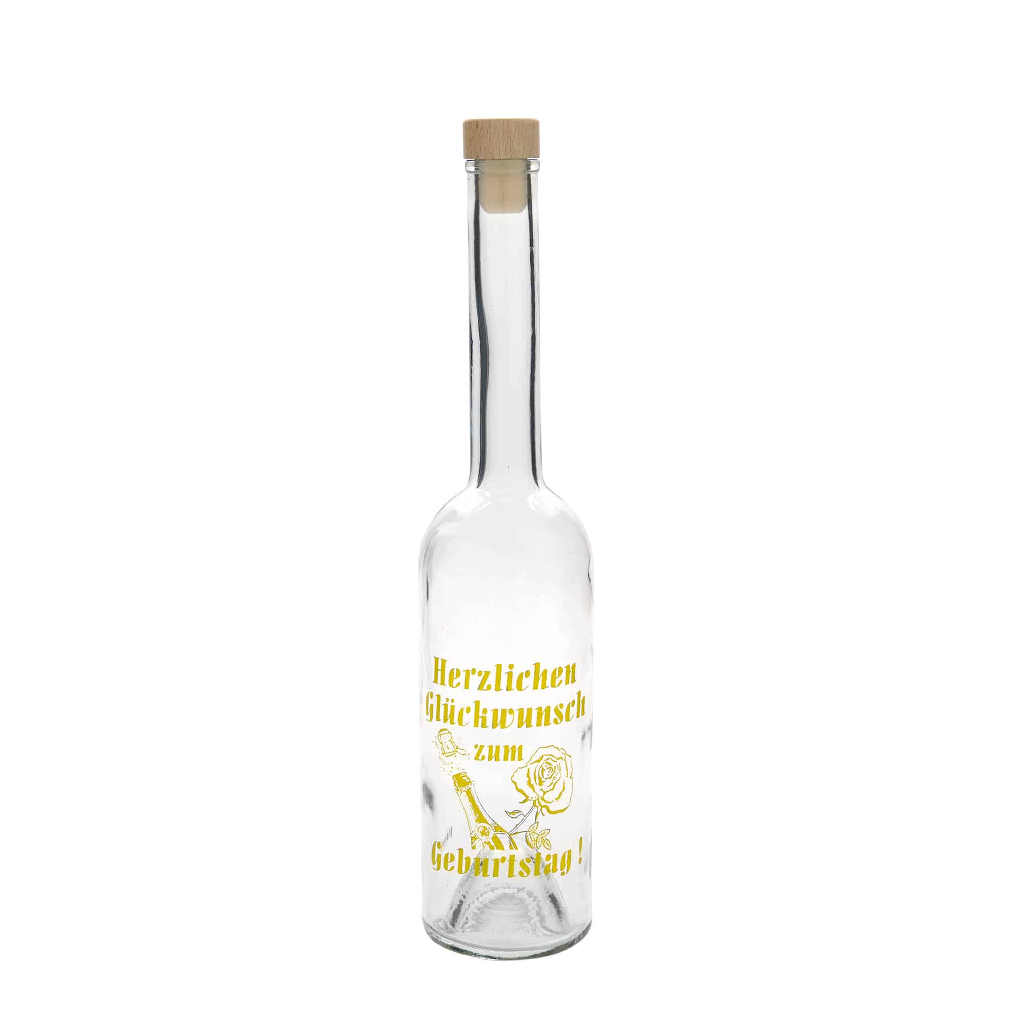 Glazen fles Maximo bedrukt 'Carnaval', 500 ml, monding: kurk