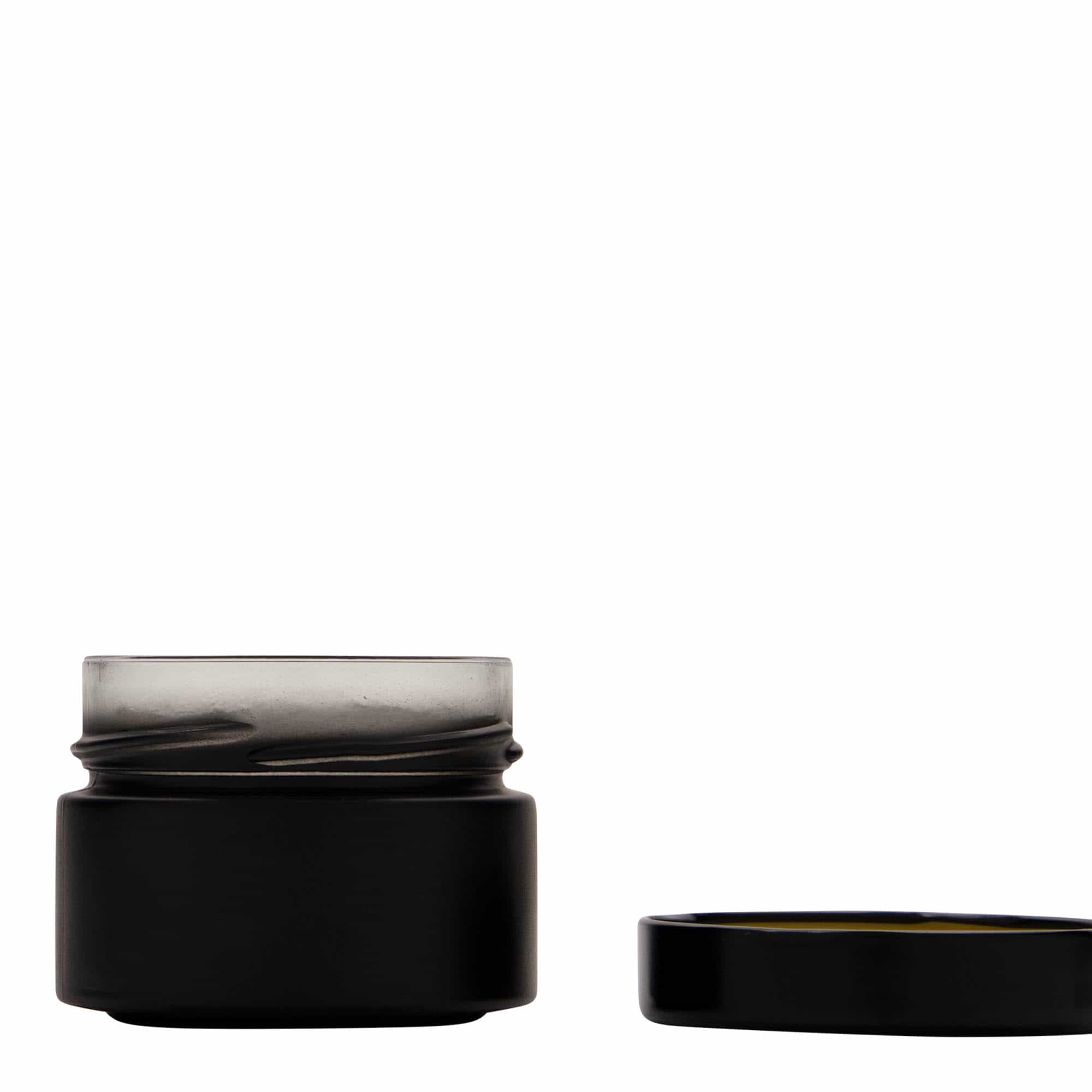 130 ml ronde glazen pot 'Aurora', zwart, opening: Deep-Twist-Off (DTO 66)