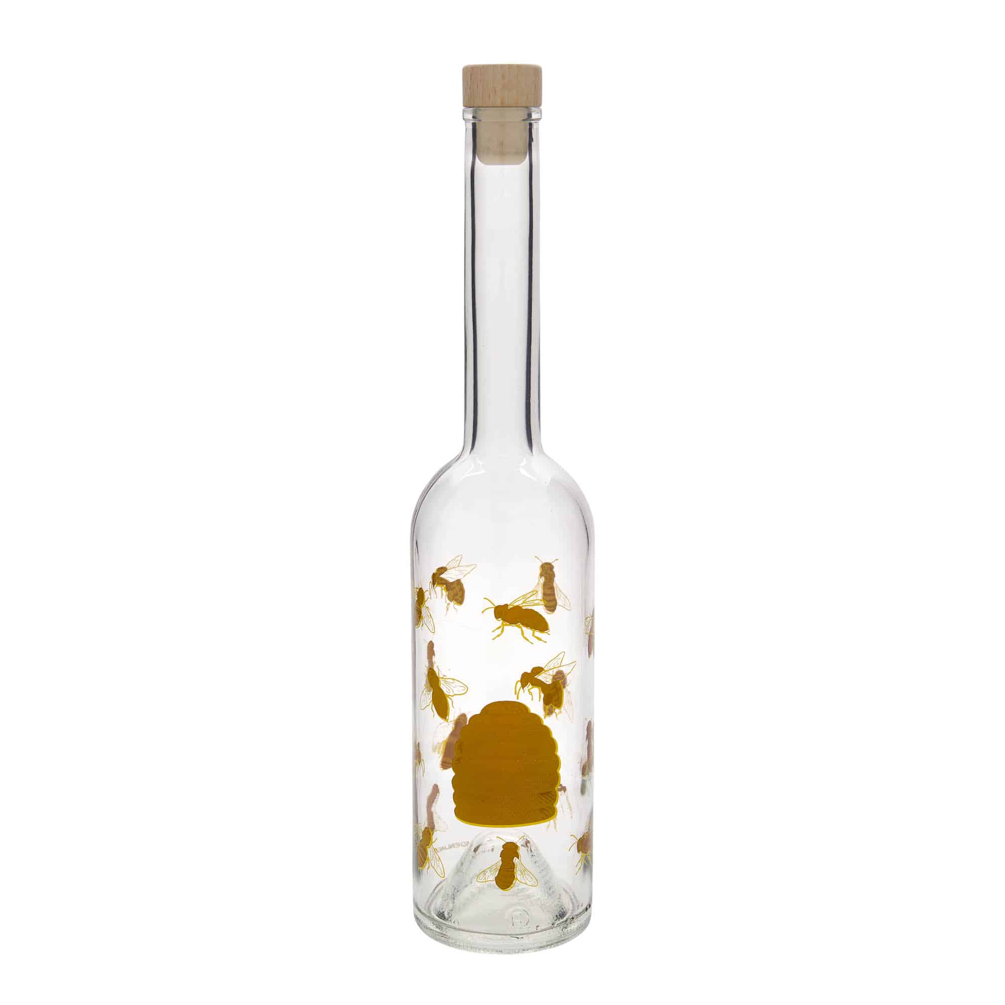 500 ml glazen fles 'Opera', motief: bijen, hals: kurk