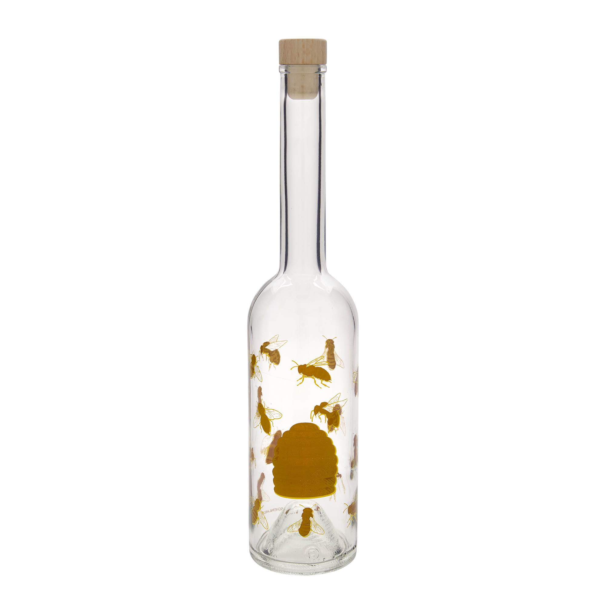 500 ml glazen fles 'Opera', motief: bijen, hals: kurk 500 ml glazen fles 'Opera', motief: bijen, hals: kurk