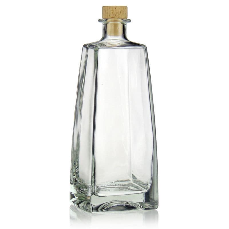 Glazen fles 'Timmy', 700 ml, rechthoekig, monding: kurk