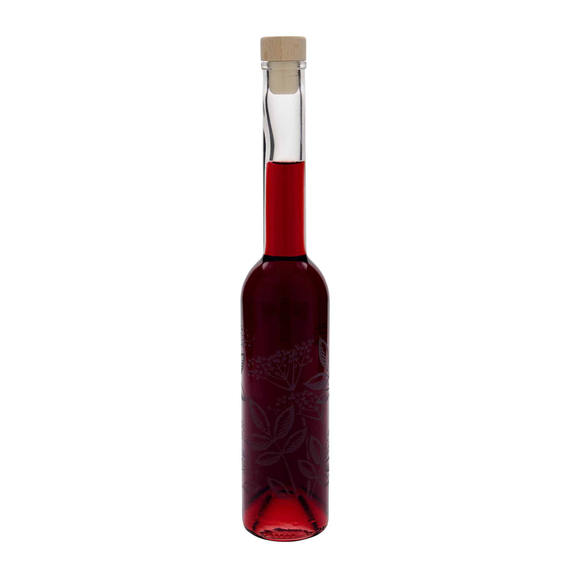 350 ml glazen fles 'Opera', motief: vlierbes, opening: kurk