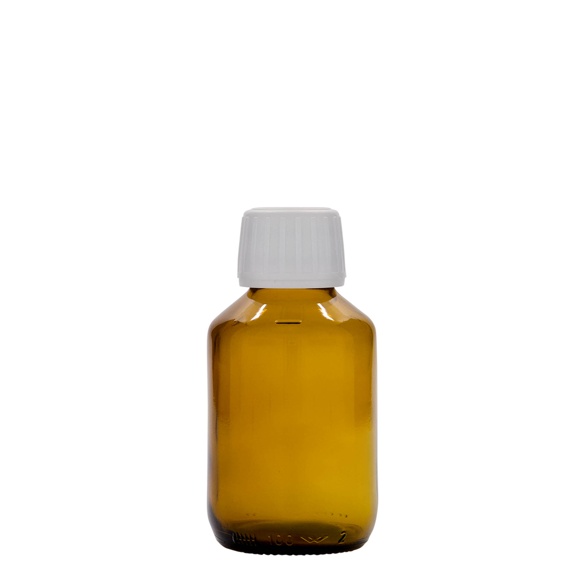 100 ml medicijnfles, bruin, glas, opening: PP 28