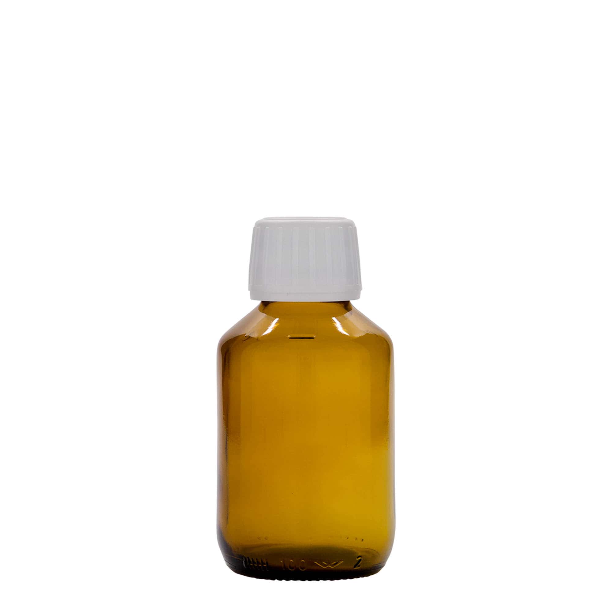 100 ml medicijnfles, bruin, glas, opening: PP 28
