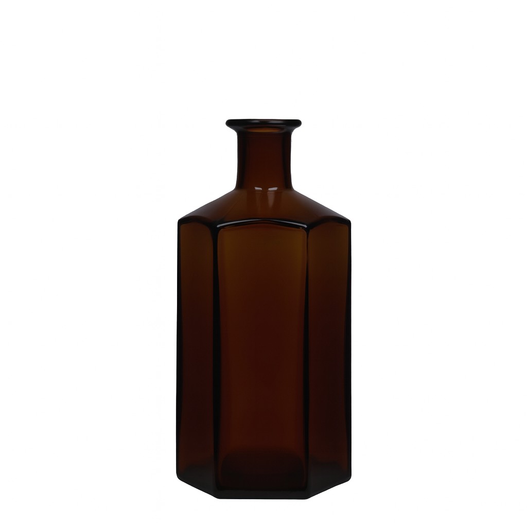 500 ml glazen fles apotheker 'Jimmy', zeshoekig, bruin, opening: kurk 500 ml glazen fles apotheker 'Jimmy', zeshoekig, bruin, opening: kurk