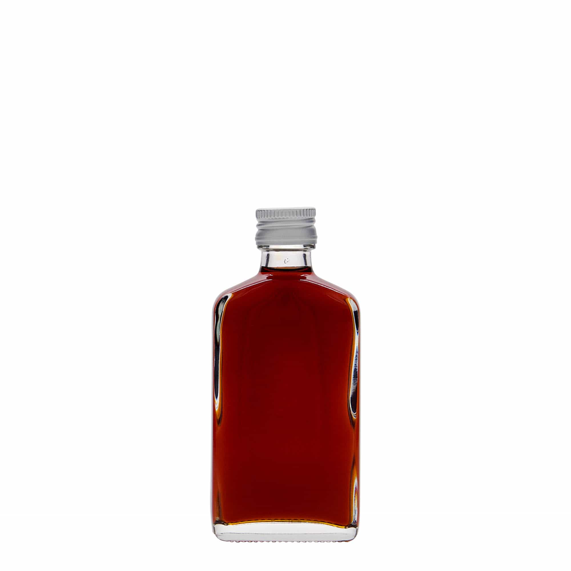 50 ml zakfles, rechthoekig, glas, mondstuk: PP 18