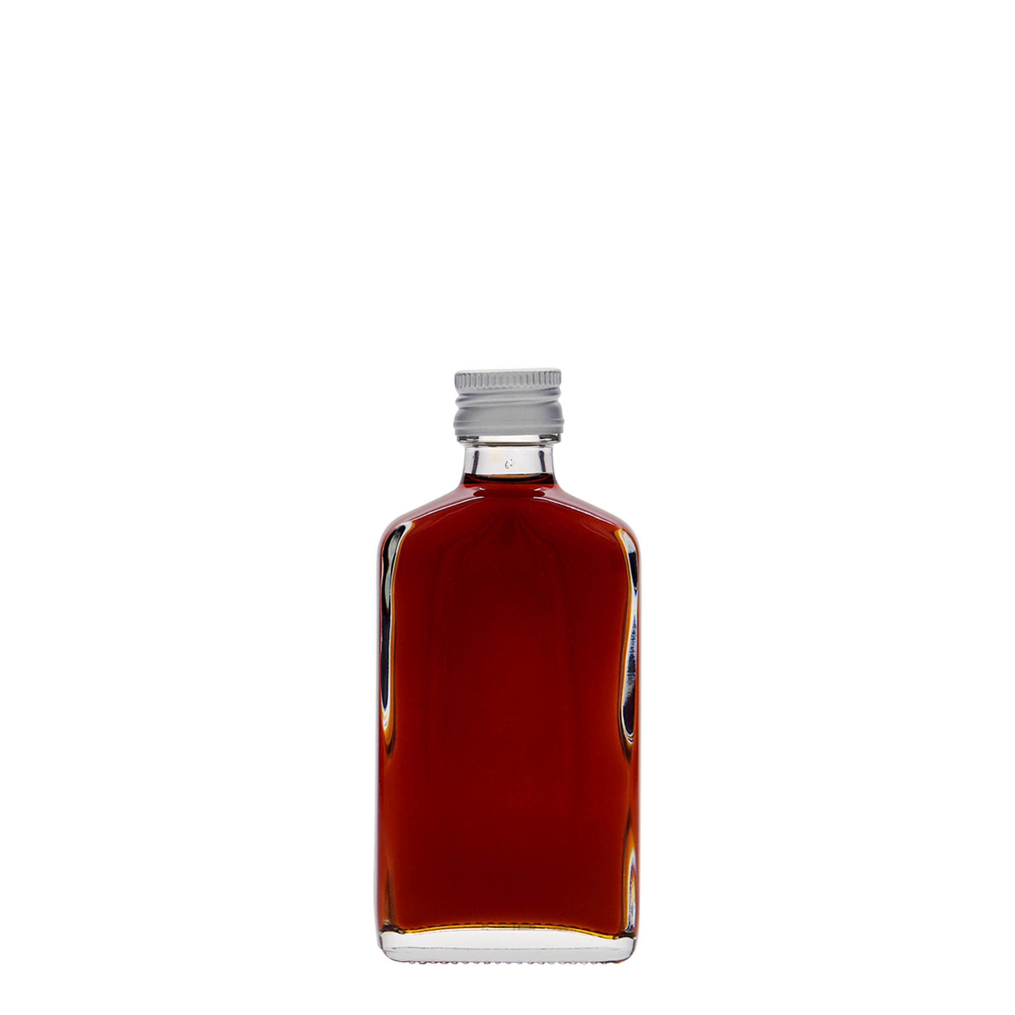50 ml zakfles, rechthoekig, glas, mondstuk: PP 18