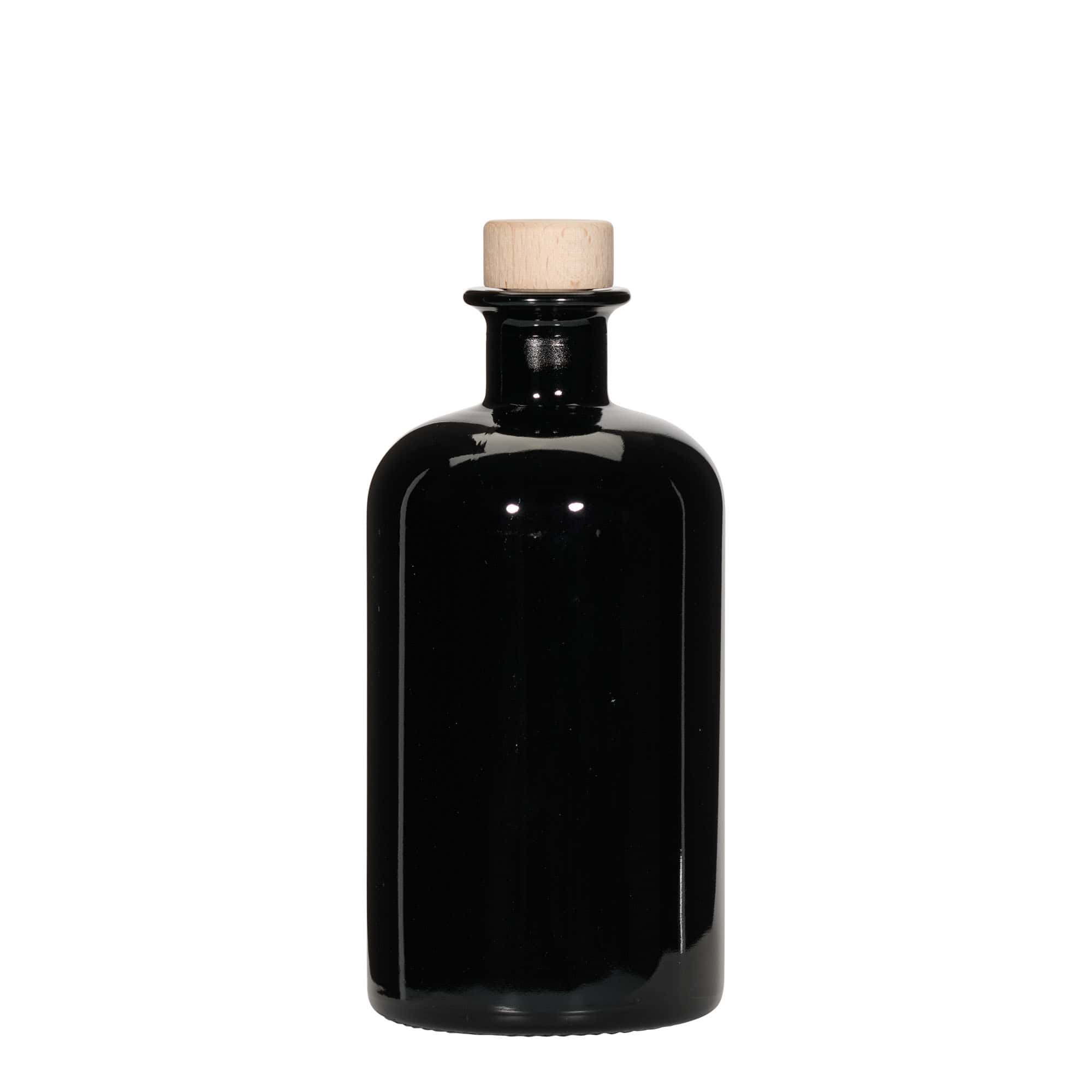 500 ml glazen apothekersfles, zwart, opening: kurk