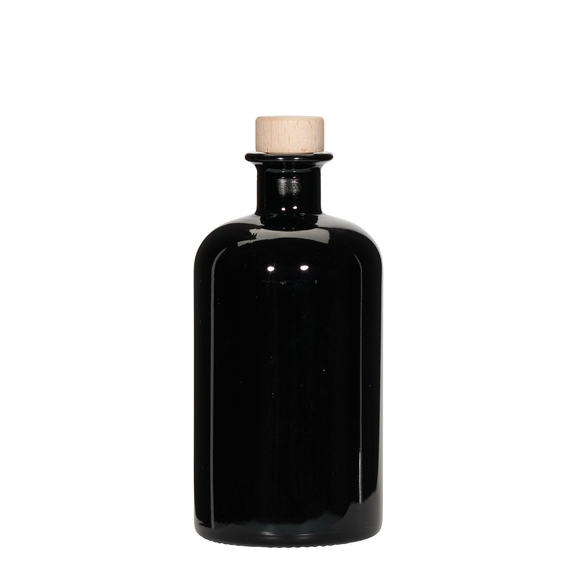 500 ml glazen apothekersfles, zwart, opening: kurk