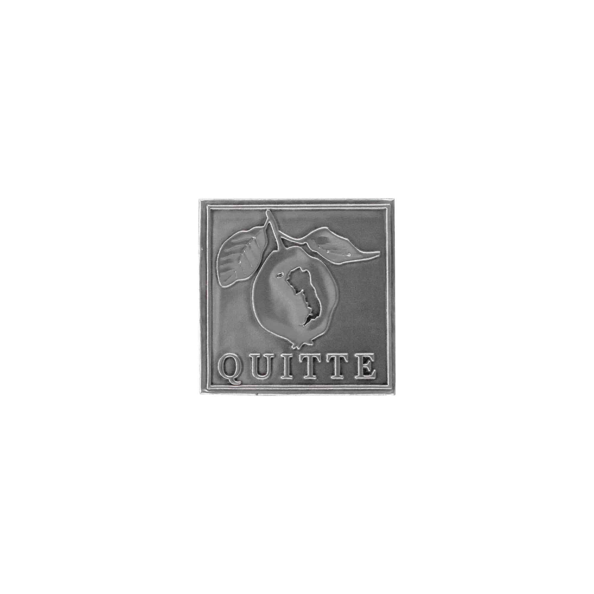 Tinlabel 'Quitte', vierkant, metaal, zilver